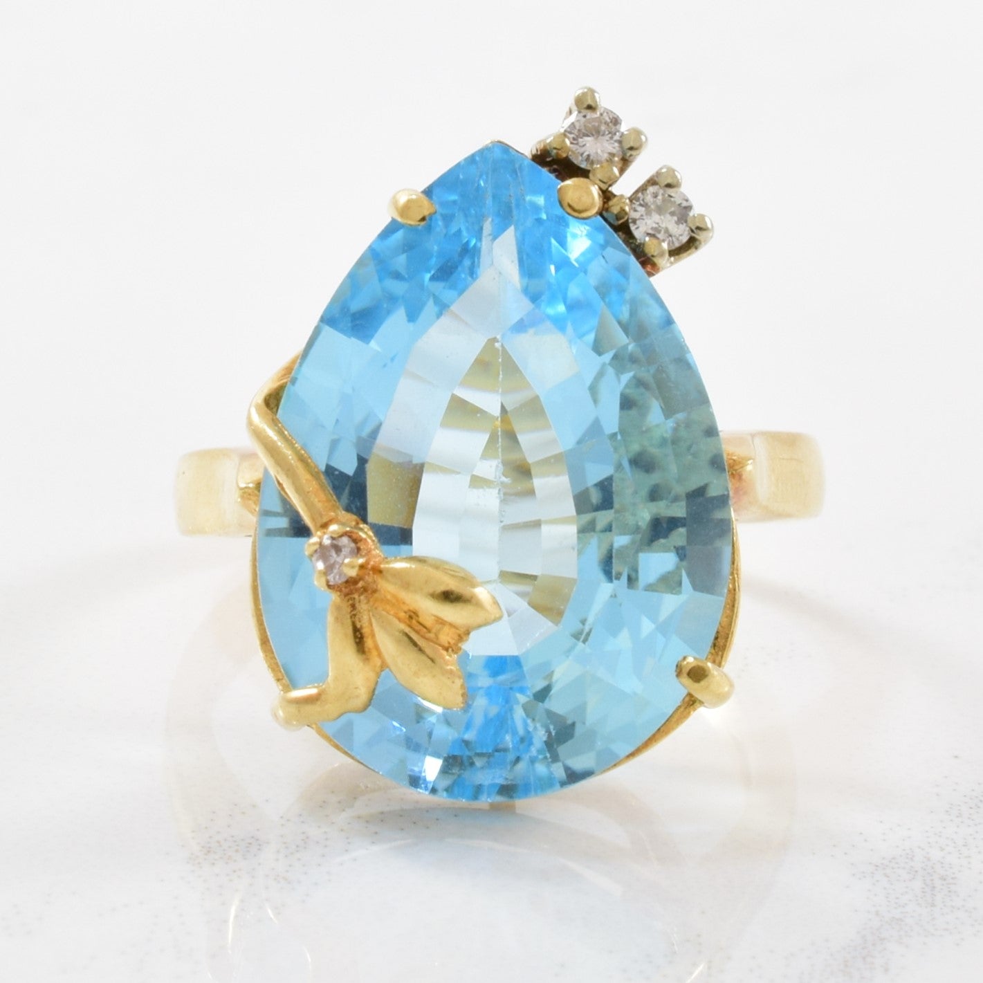 Blue Topaz & Diamond Cocktail Ring | 0.05ctw, 16.00ct | SZ 5.75 |