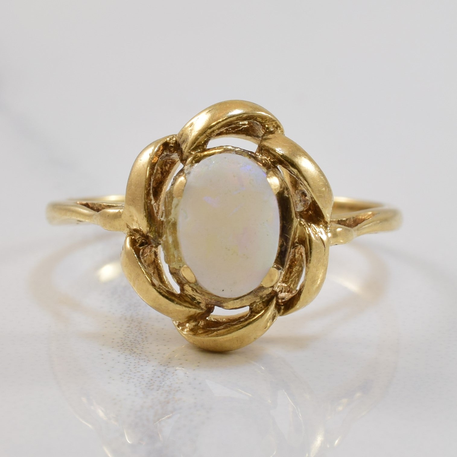 Gold Halo Opal Solitaire Ring | 0.60ct | SZ 6.5 |