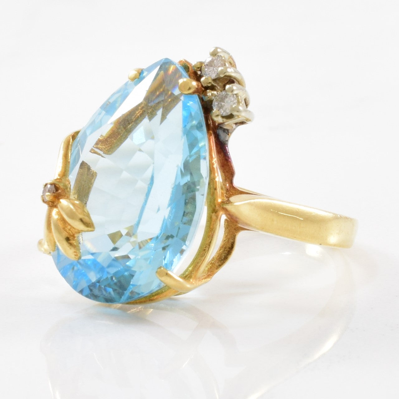 Blue Topaz & Diamond Cocktail Ring | 0.05ctw, 16.00ct | SZ 5.75 |