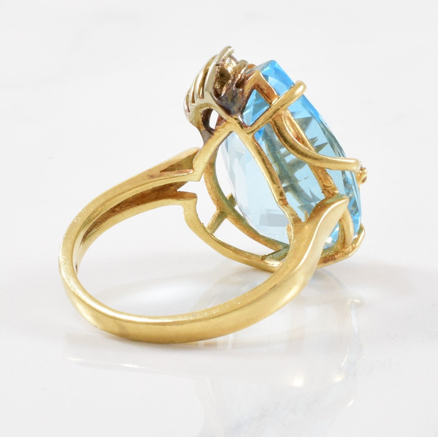 Blue Topaz & Diamond Cocktail Ring | 0.05ctw, 16.00ct | SZ 5.75 |
