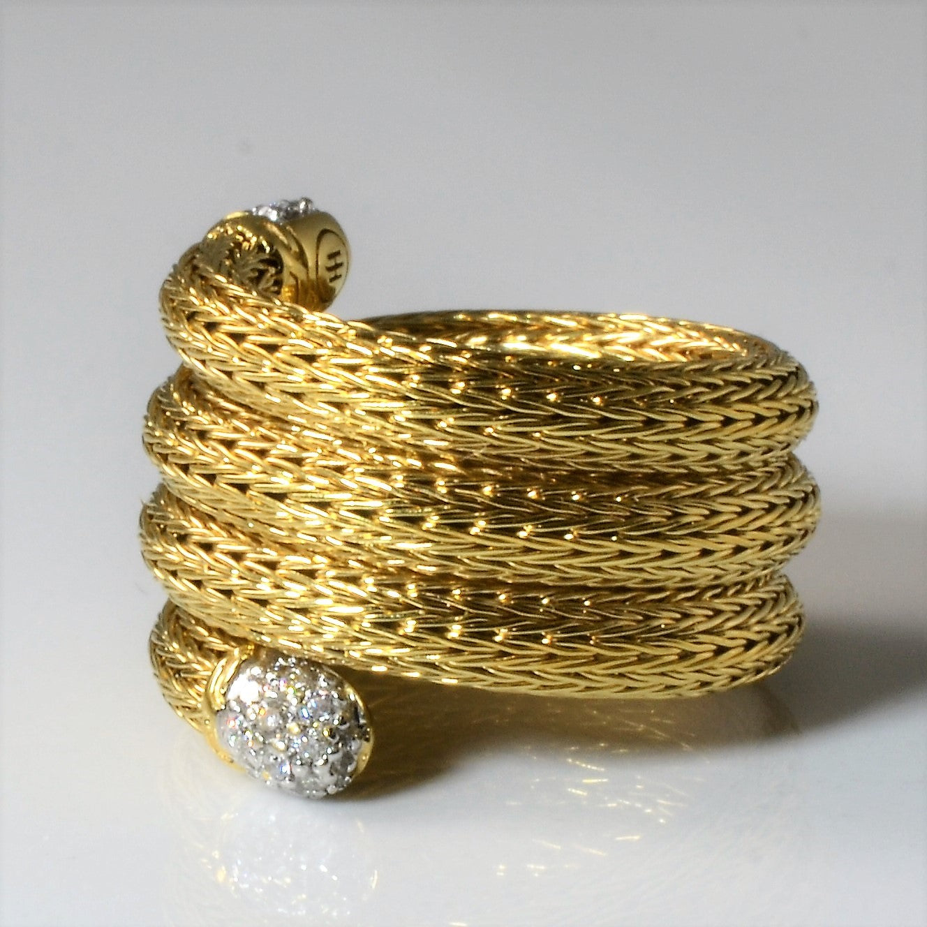 Bague en or jaune avec maille et diamants | 0,12 ct | Taille 4,5 |
