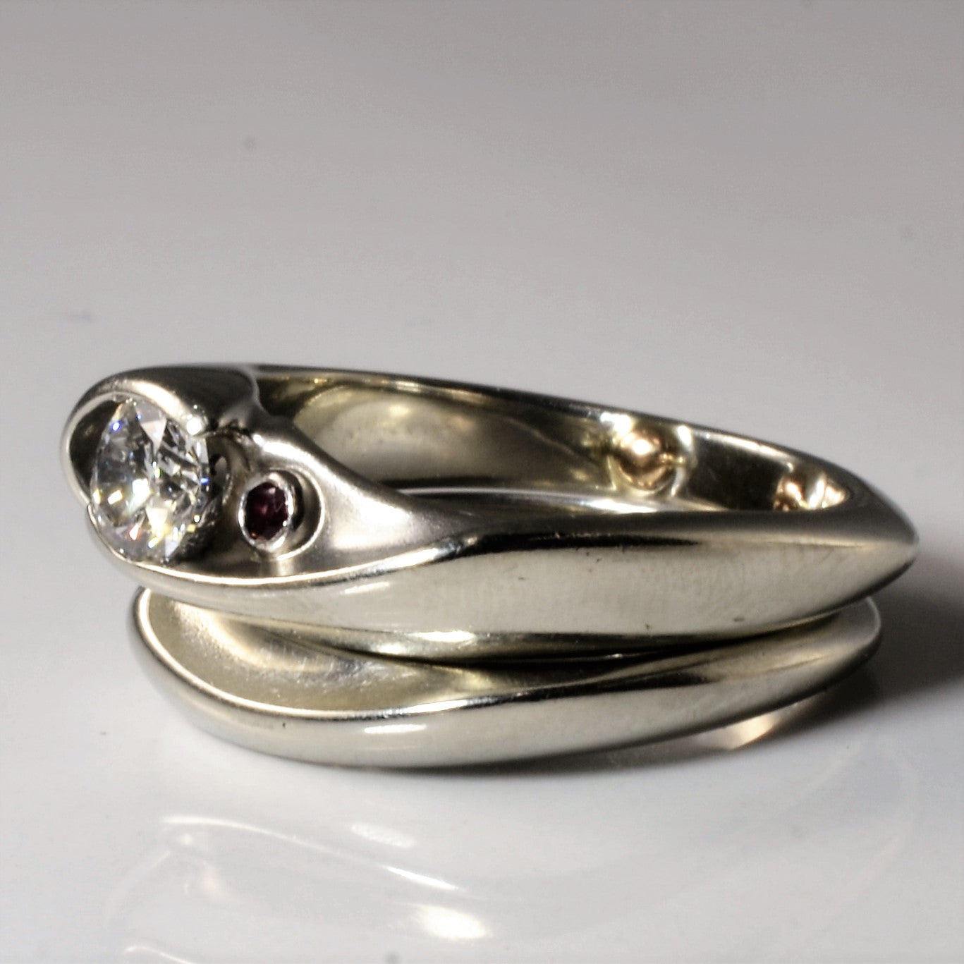 Unique Diamond & Ruby Swirl Wedding Set | 0.49ct | SZ 6.5 |