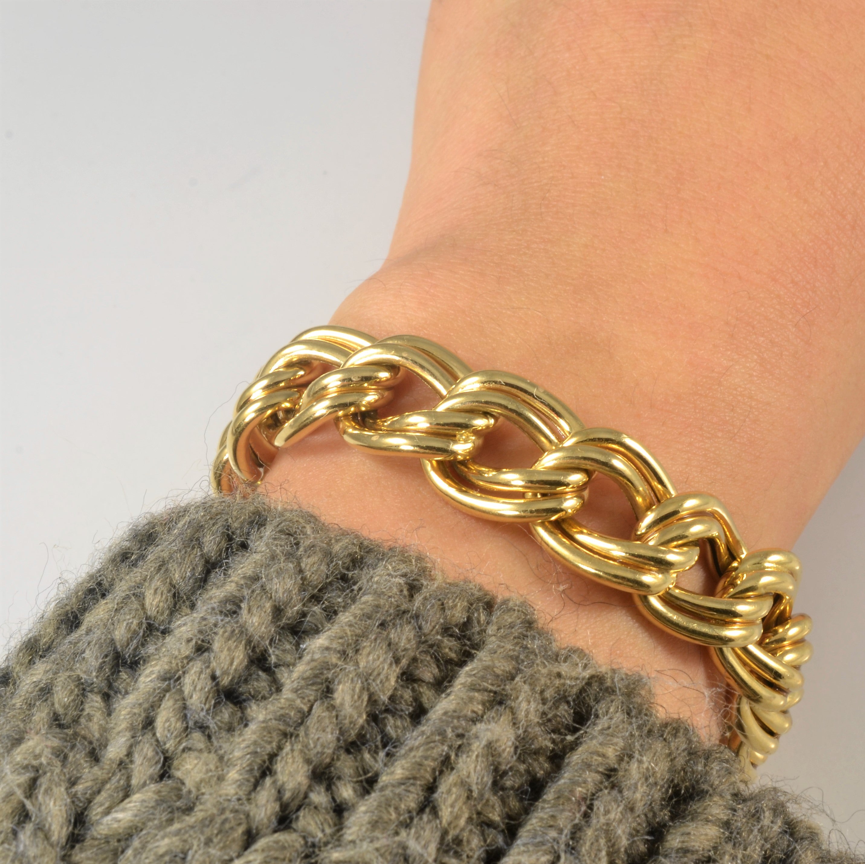 18k Yellow Gold Double Link Chain Bracelet | 8" |