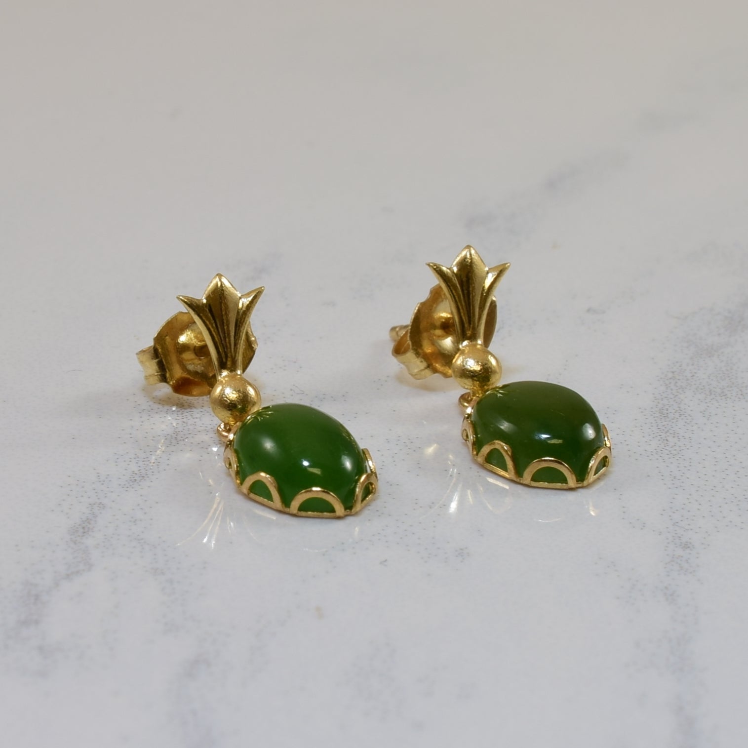Oval Nephrite Drop Stud Earrings | 2.00ctw |