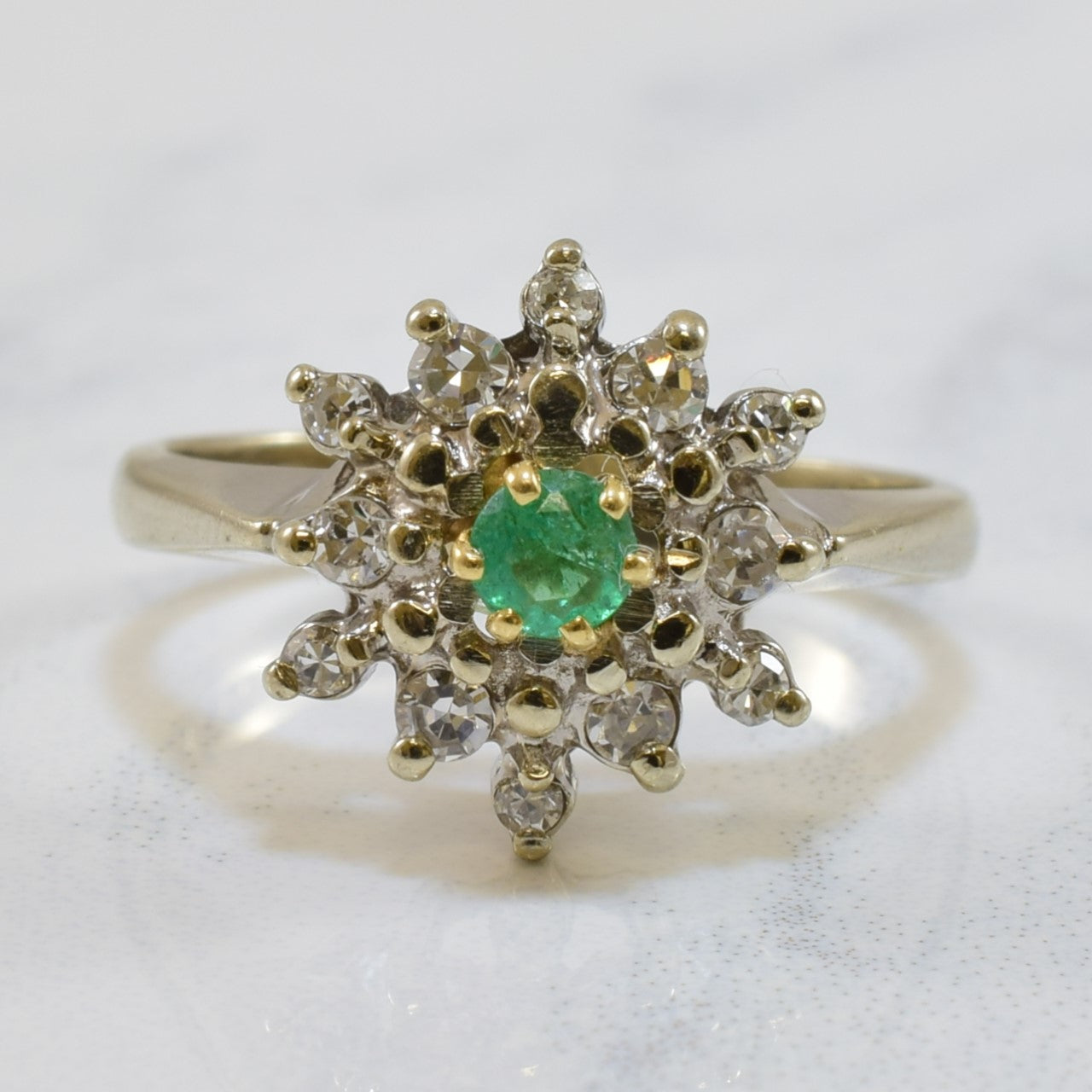 Emerald & Diamond Cluster Ring | 0.24ctw, 0.15ct | SZ 4.75 |