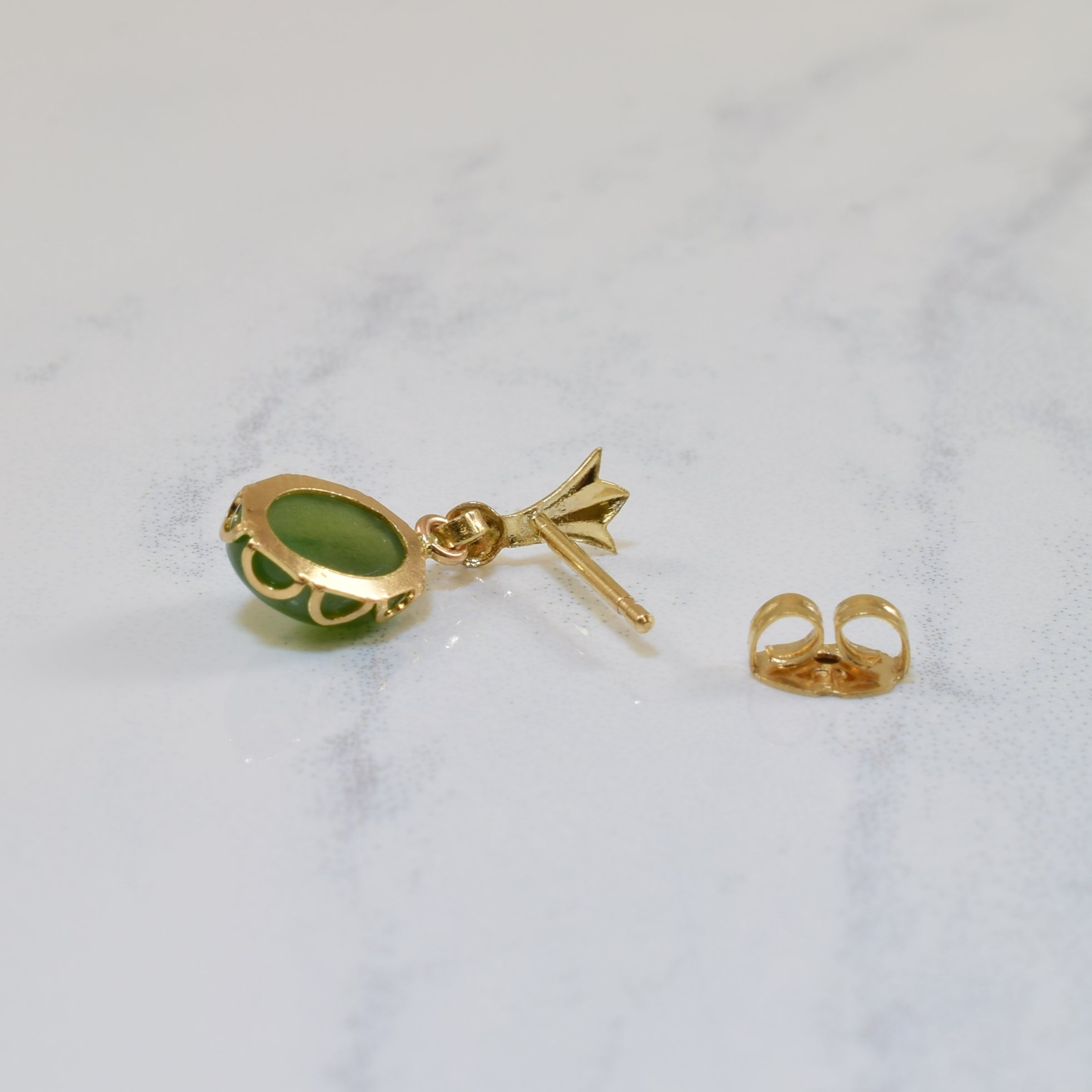 Oval Nephrite Drop Stud Earrings | 2.00ctw |