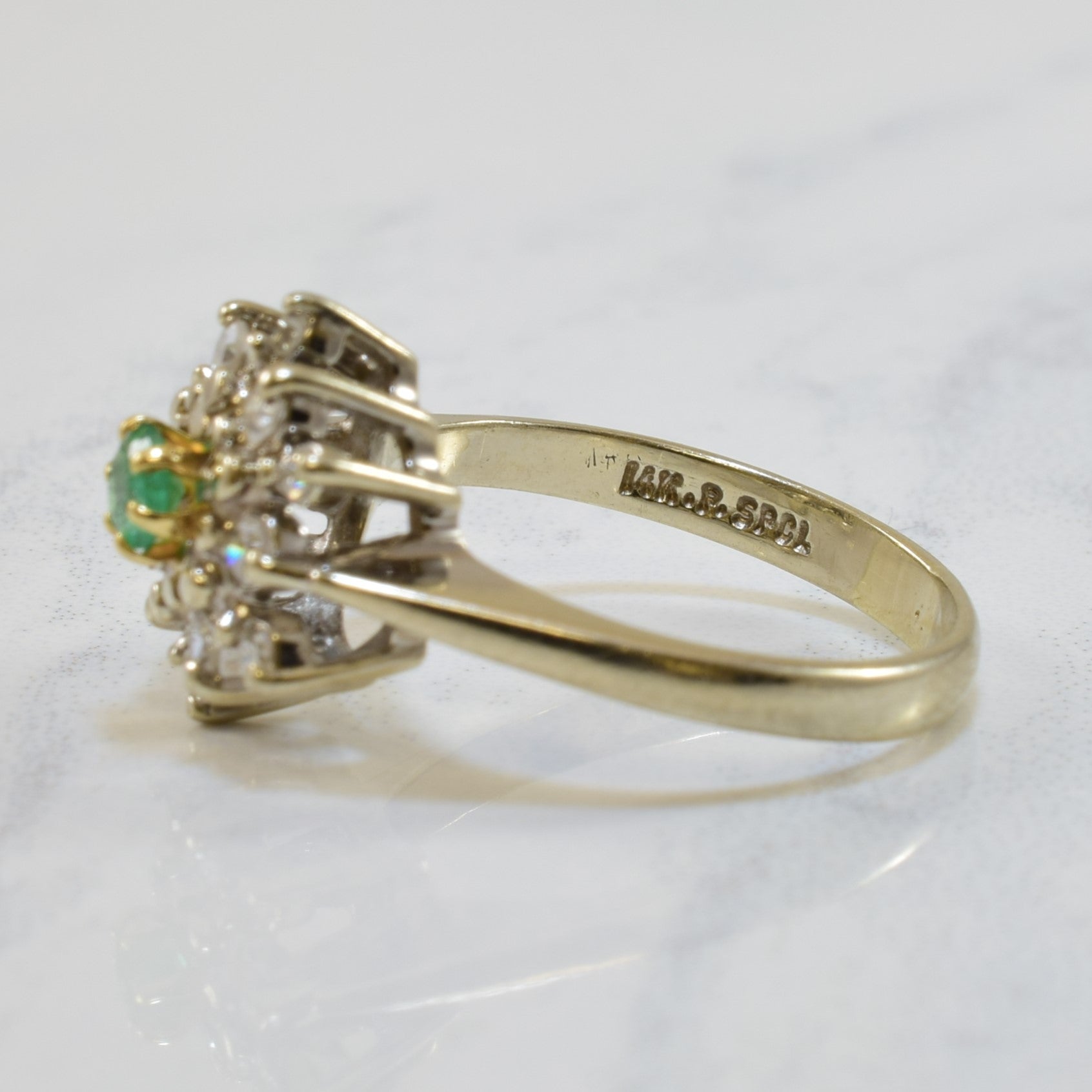 Emerald & Diamond Cluster Ring | 0.24ctw, 0.15ct | SZ 4.75 |