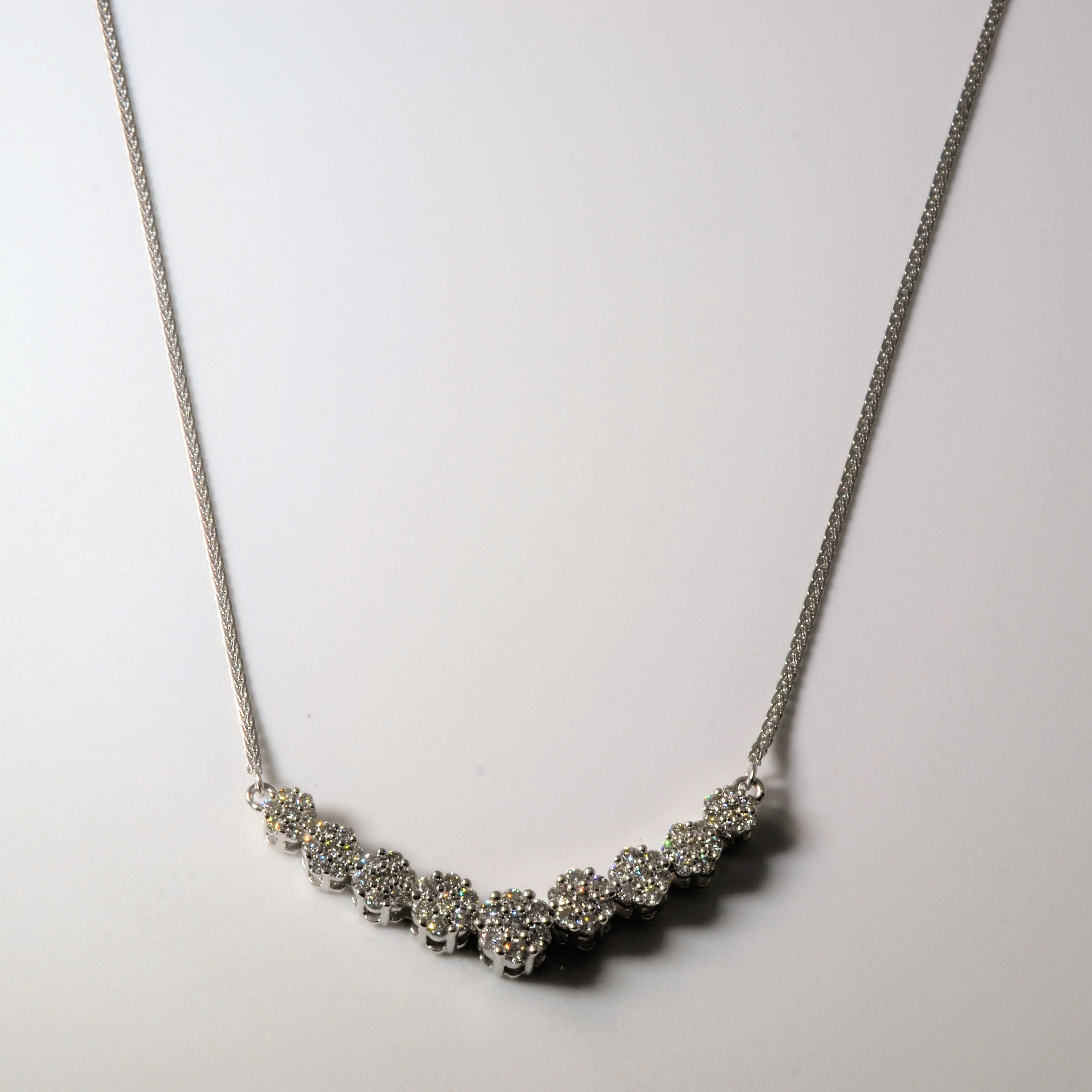 Cluster Diamond White Gold Necklace | 0.88ctw | 17"|