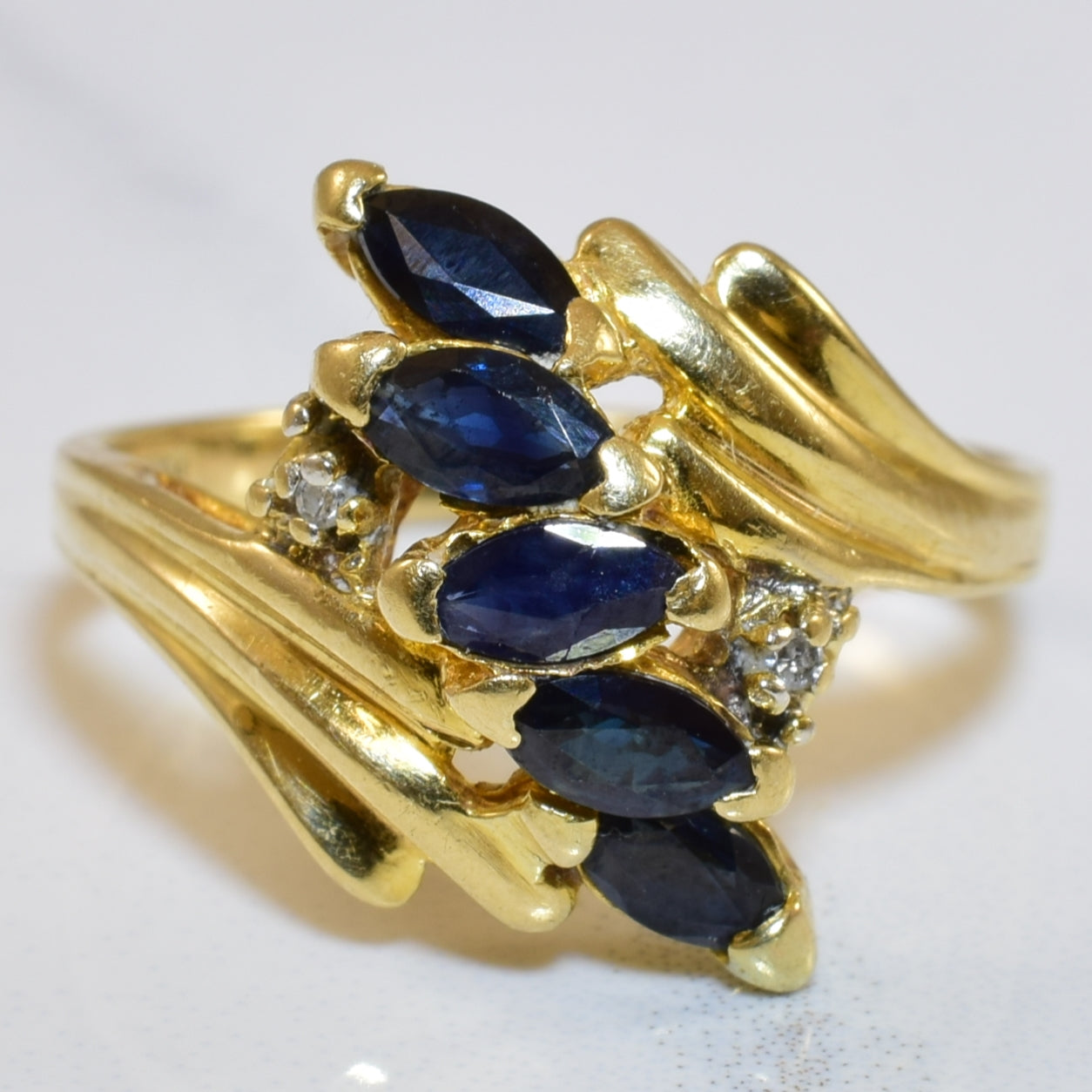 Blue Sapphire & Diamond Bypass Ring | 0.45ctw, 0.01ctw | SZ 6 |