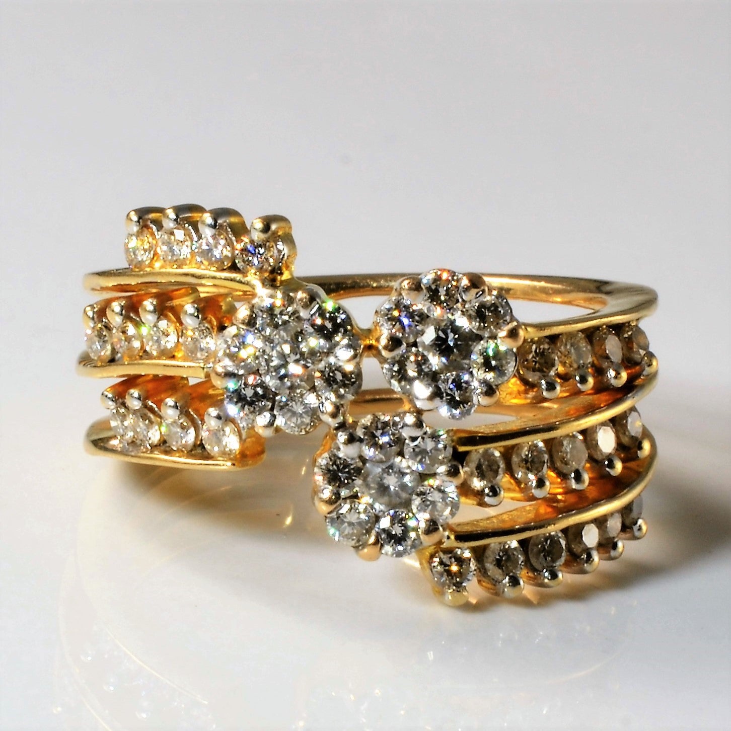 Diamond Cluster Multi Row Bypass Ring | 0.72ctw | SZ 7 |
