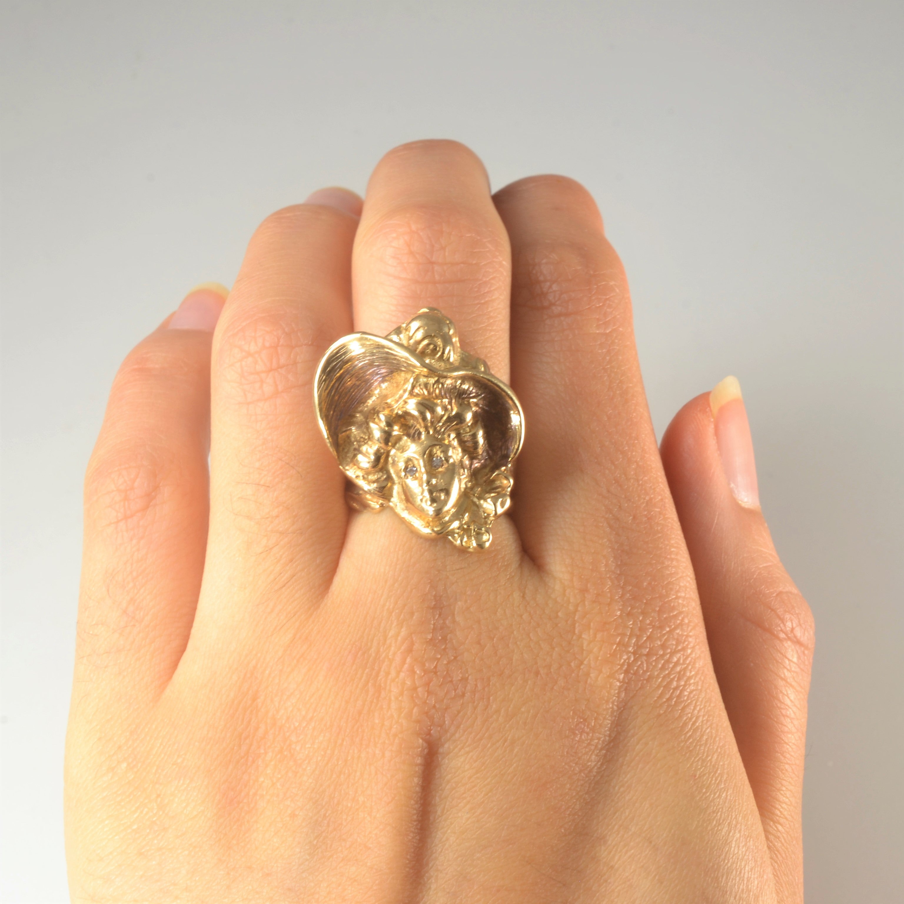 Yellow Gold & Diamond Witch Ring | 0.01ctw | SZ 6 |