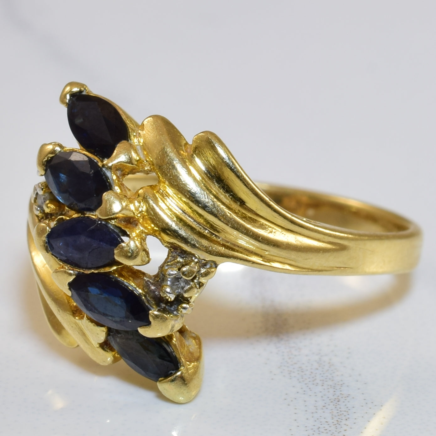 Blue Sapphire & Diamond Bypass Ring | 0.45ctw, 0.01ctw | SZ 6 |