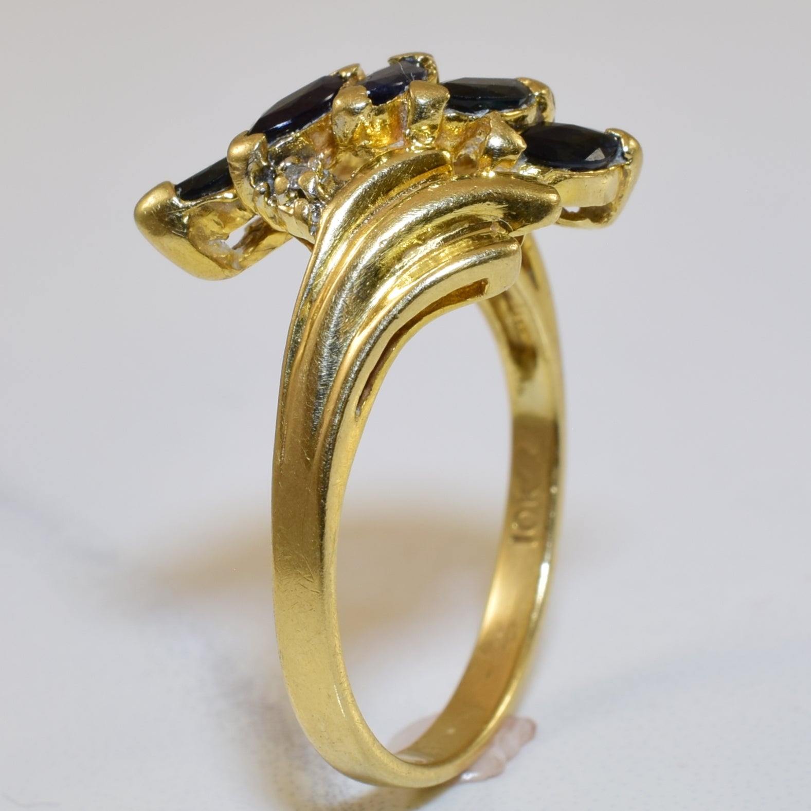 Blue Sapphire & Diamond Bypass Ring | 0.45ctw, 0.01ctw | SZ 6 |