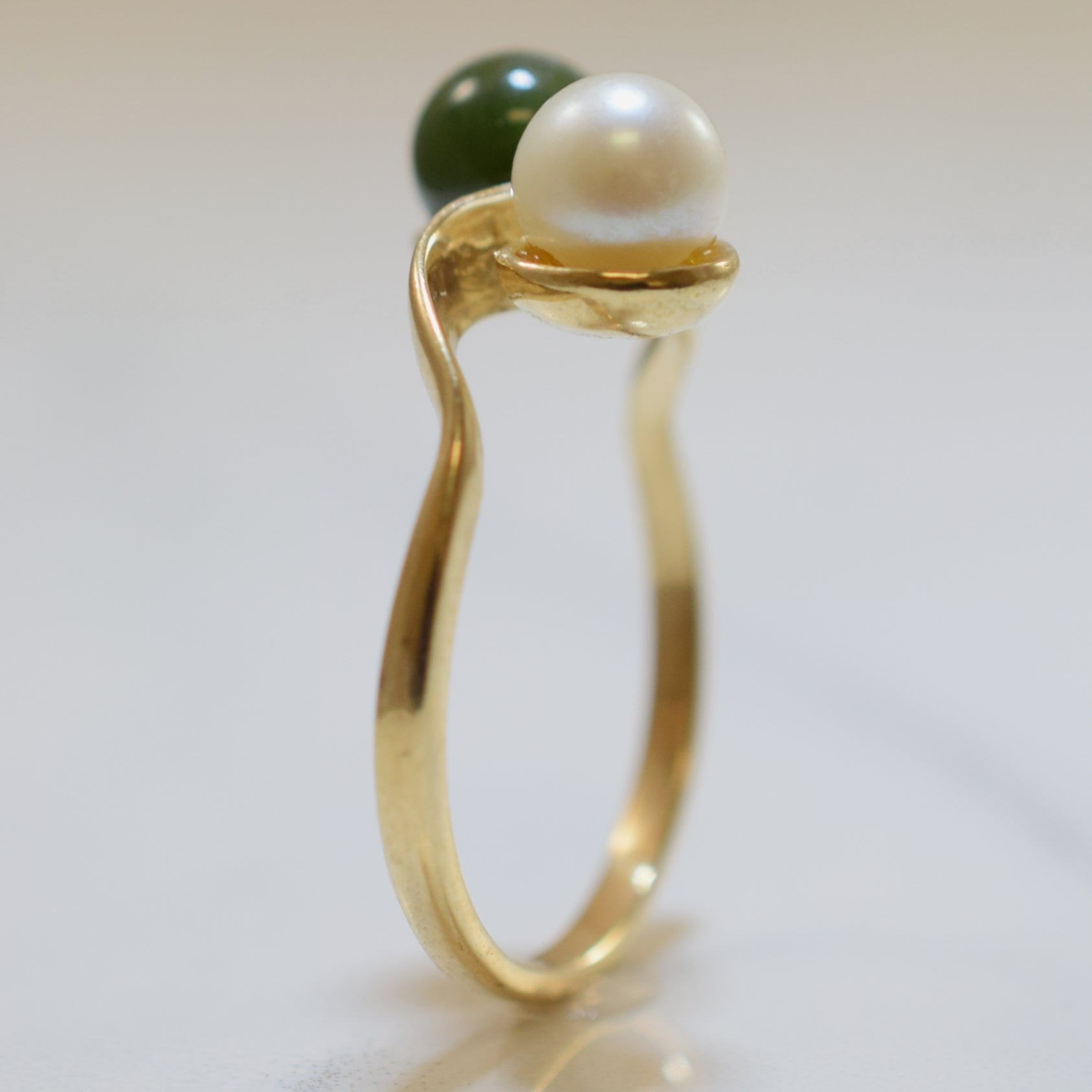 Nephrite & Pearl Bypass Ring | 1.70ct, 1.30ct | SZ 8 |