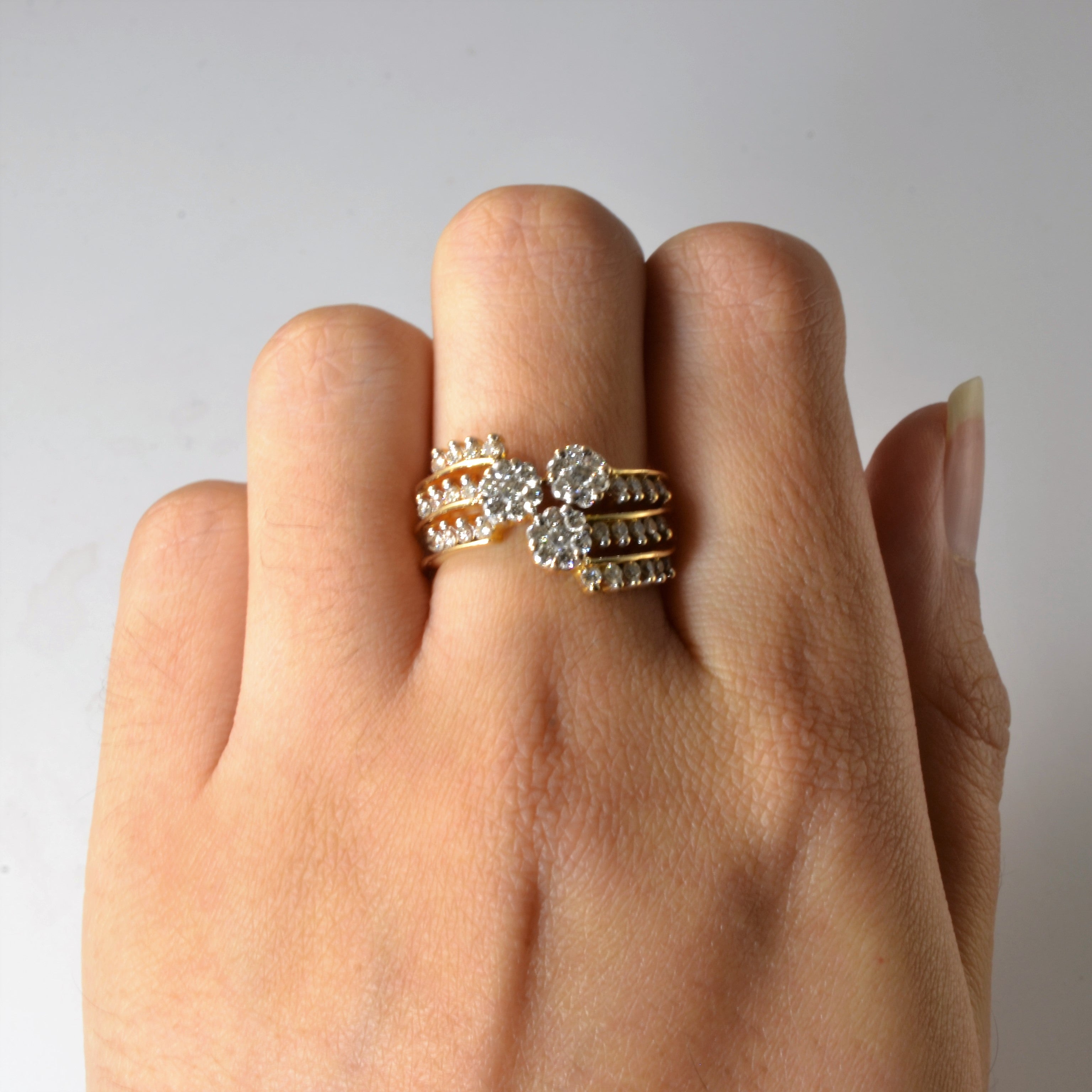 Diamond Cluster Multi Row Bypass Ring | 0.72ctw | SZ 7 |