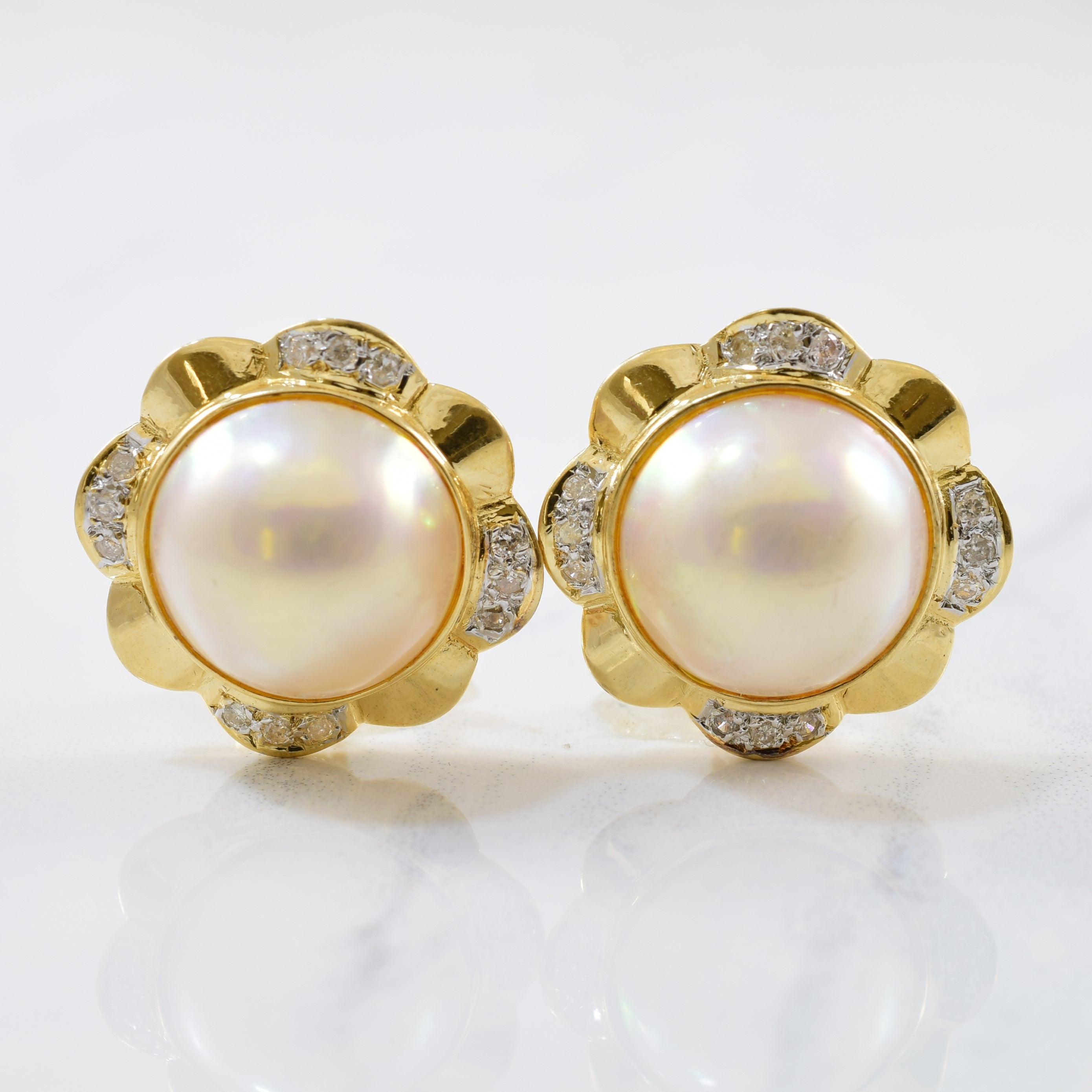 Mabe Pearl & Diamond Stud Earrings | 0.16ctw, 28.00ctw |