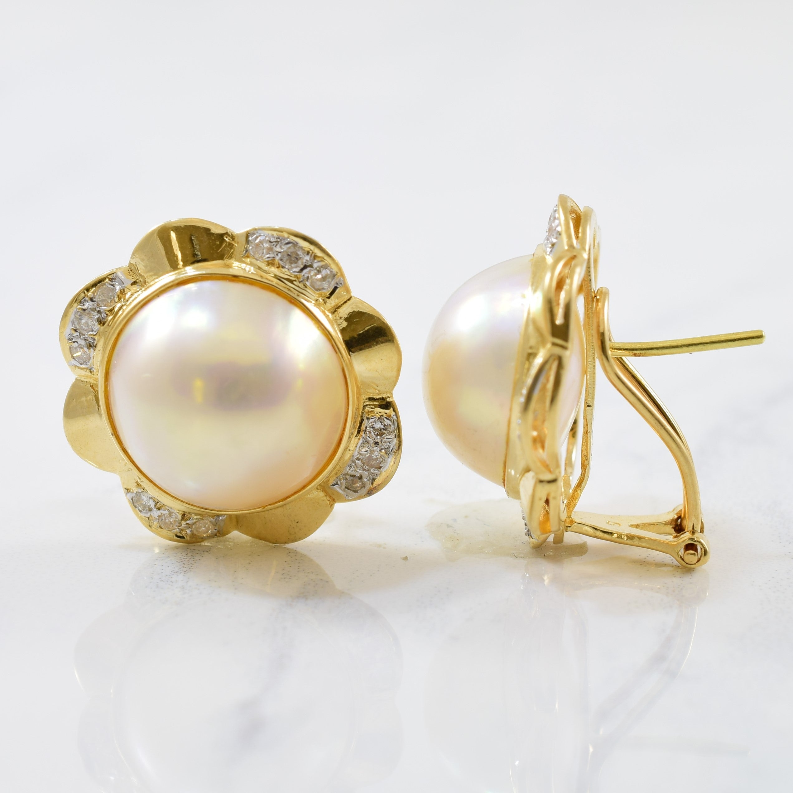 Mabe Pearl & Diamond Stud Earrings | 0.16ctw, 28.00ctw |
