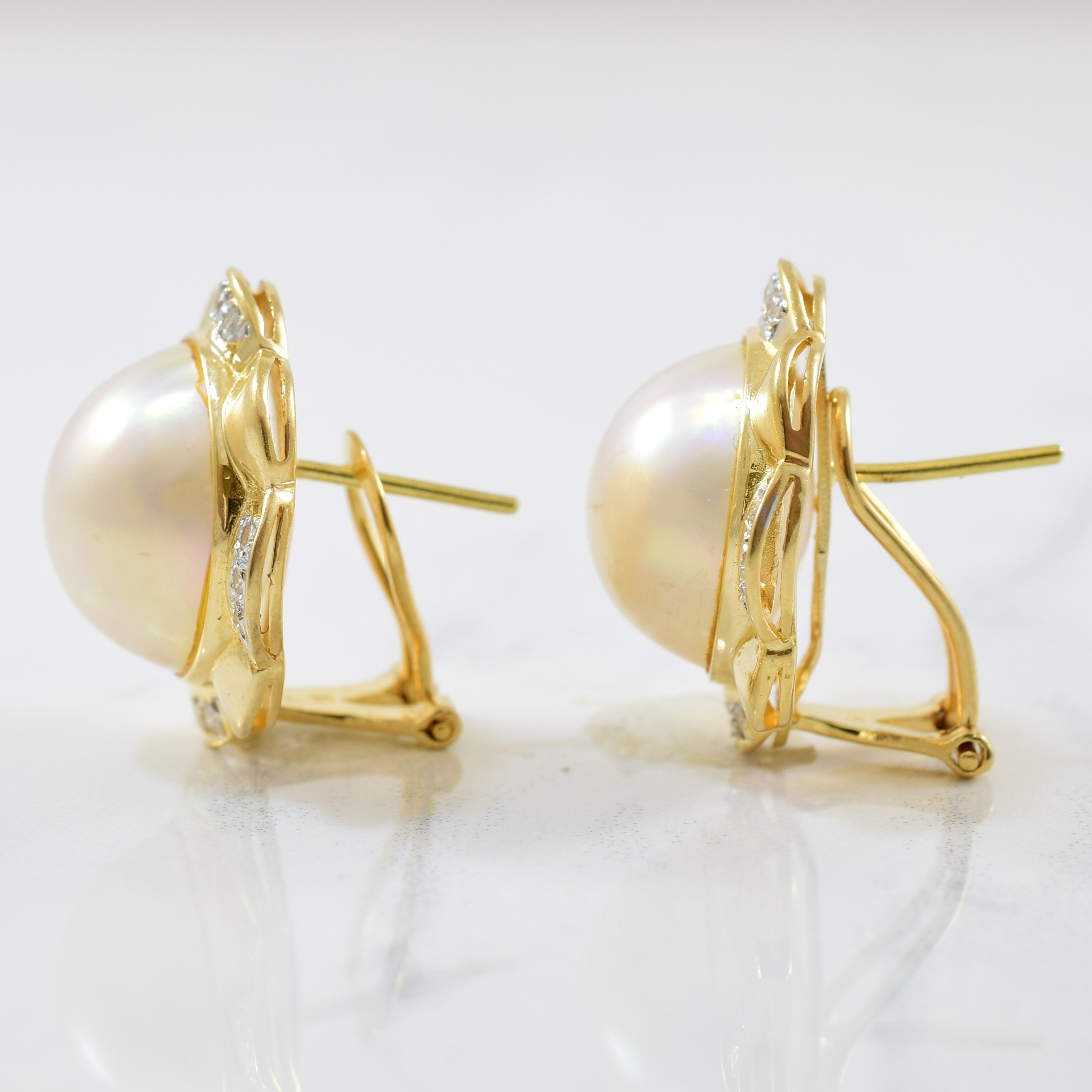 Mabe Pearl & Diamond Stud Earrings | 0.16ctw, 28.00ctw |