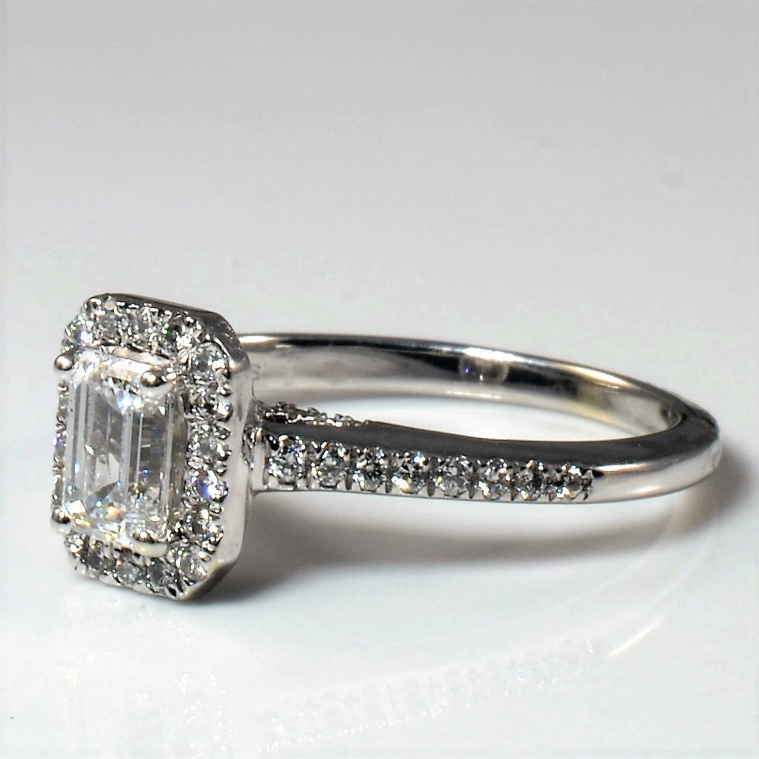 Emerald Cut Halo Diamond Engagement Ring | 0.79ctw | SZ 5 |