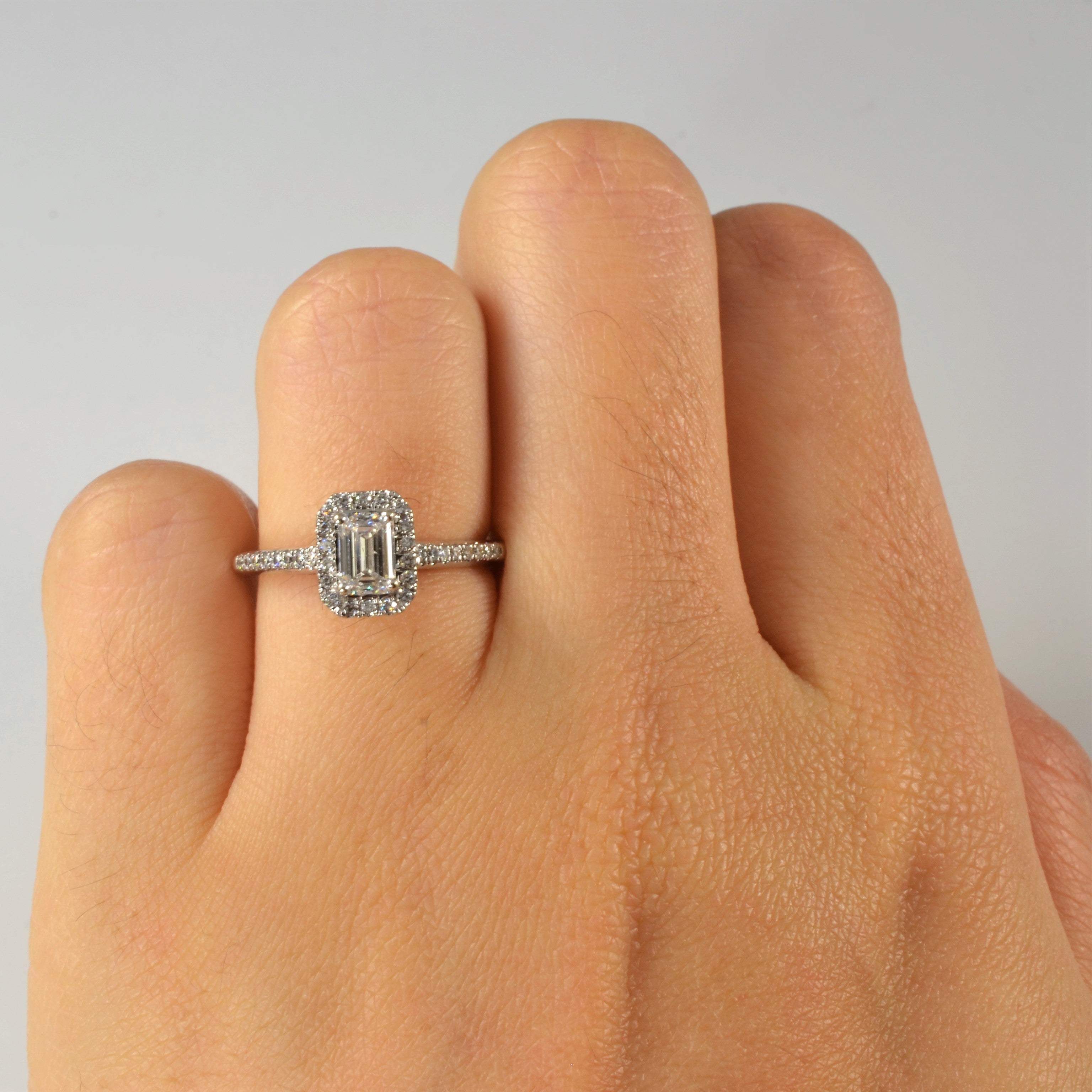 Emerald Cut Halo Diamond Engagement Ring | 0.79ctw | SZ 5 |