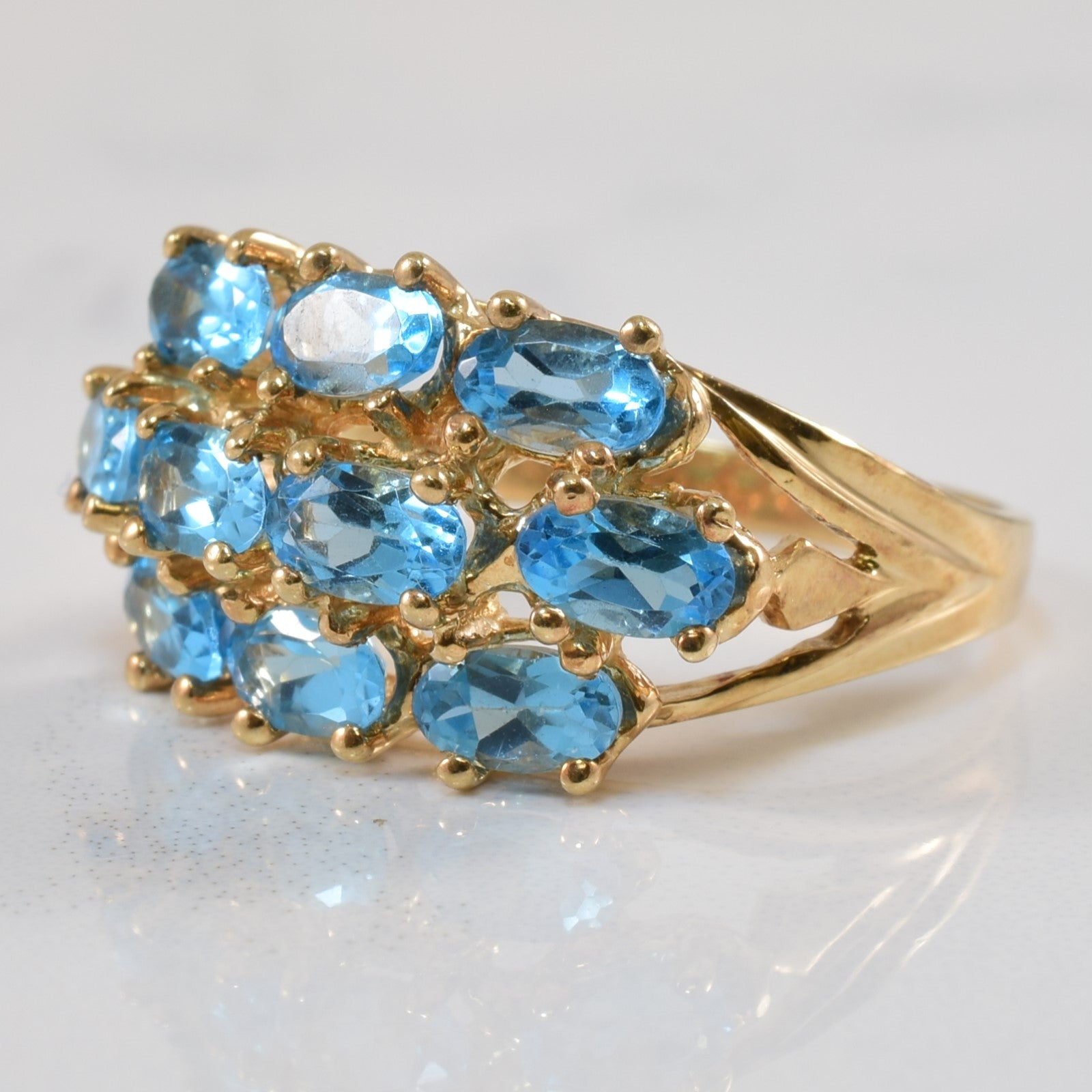 Blue Topaz Split Shank Cluster Ring | 2.30ctw | SZ 7 |
