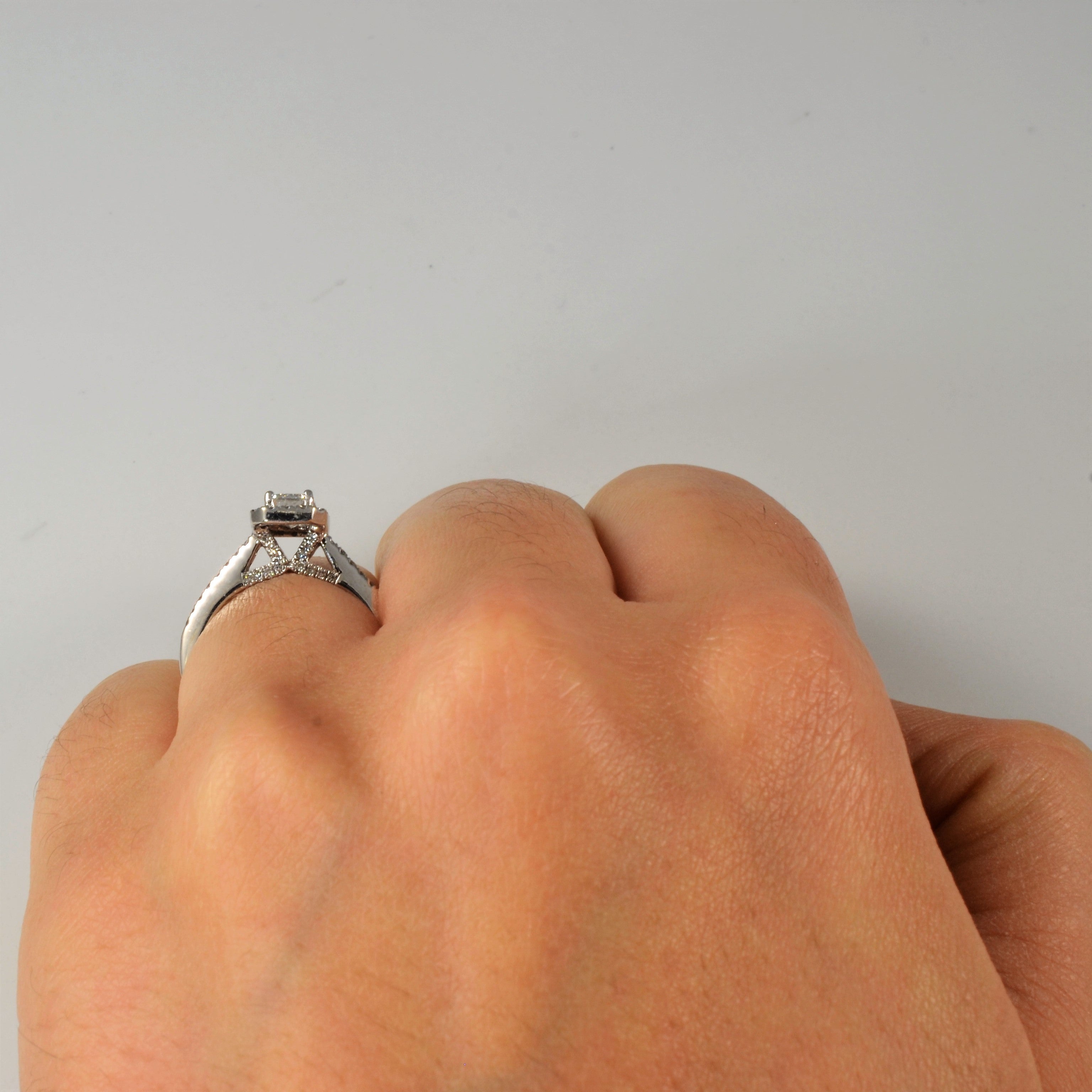Emerald Cut Halo Diamond Engagement Ring | 0.79ctw | SZ 5 |