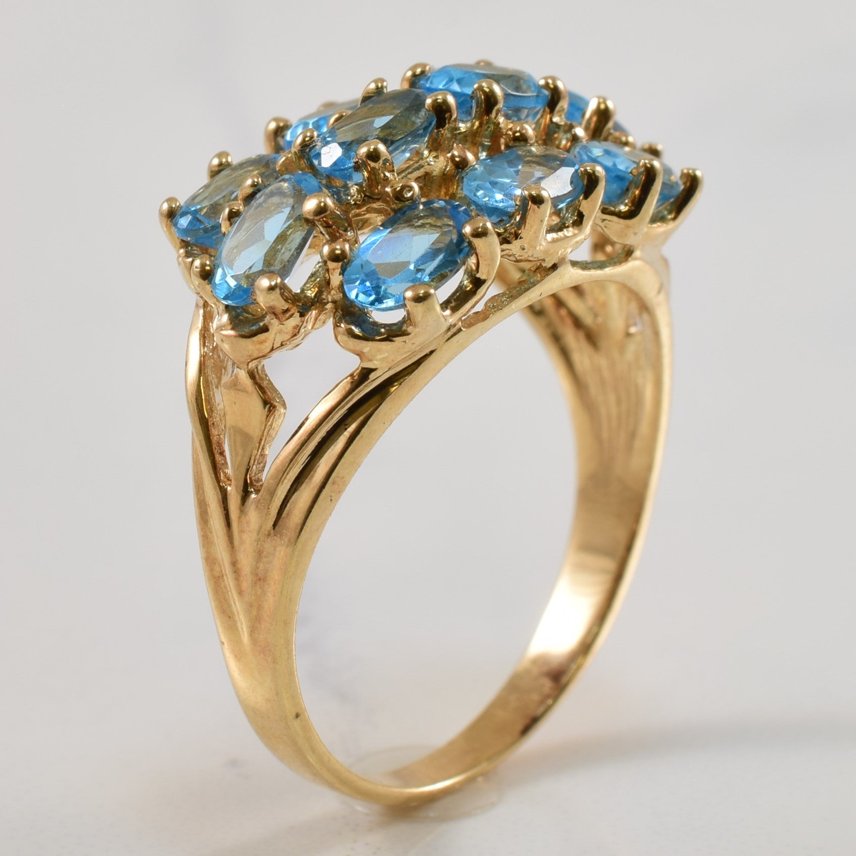 Blue Topaz Split Shank Cluster Ring | 2.30ctw | SZ 7 |