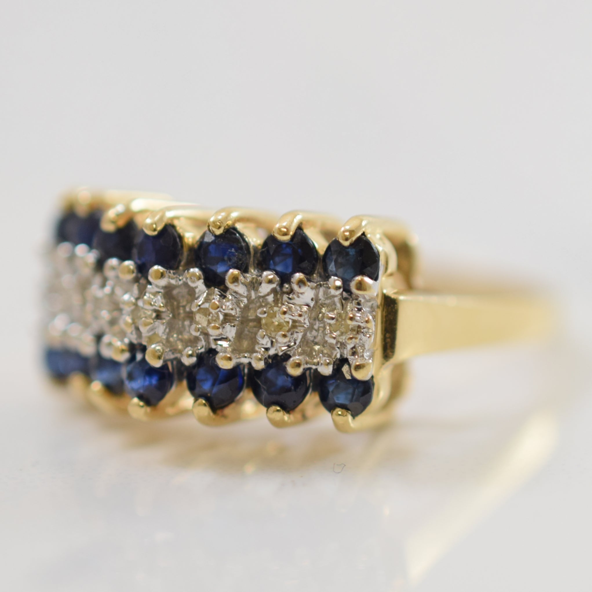 Triple Row Sapphire & Diamond Ring | 0.84ctw, 0.04ctw | SZ 6.25 |