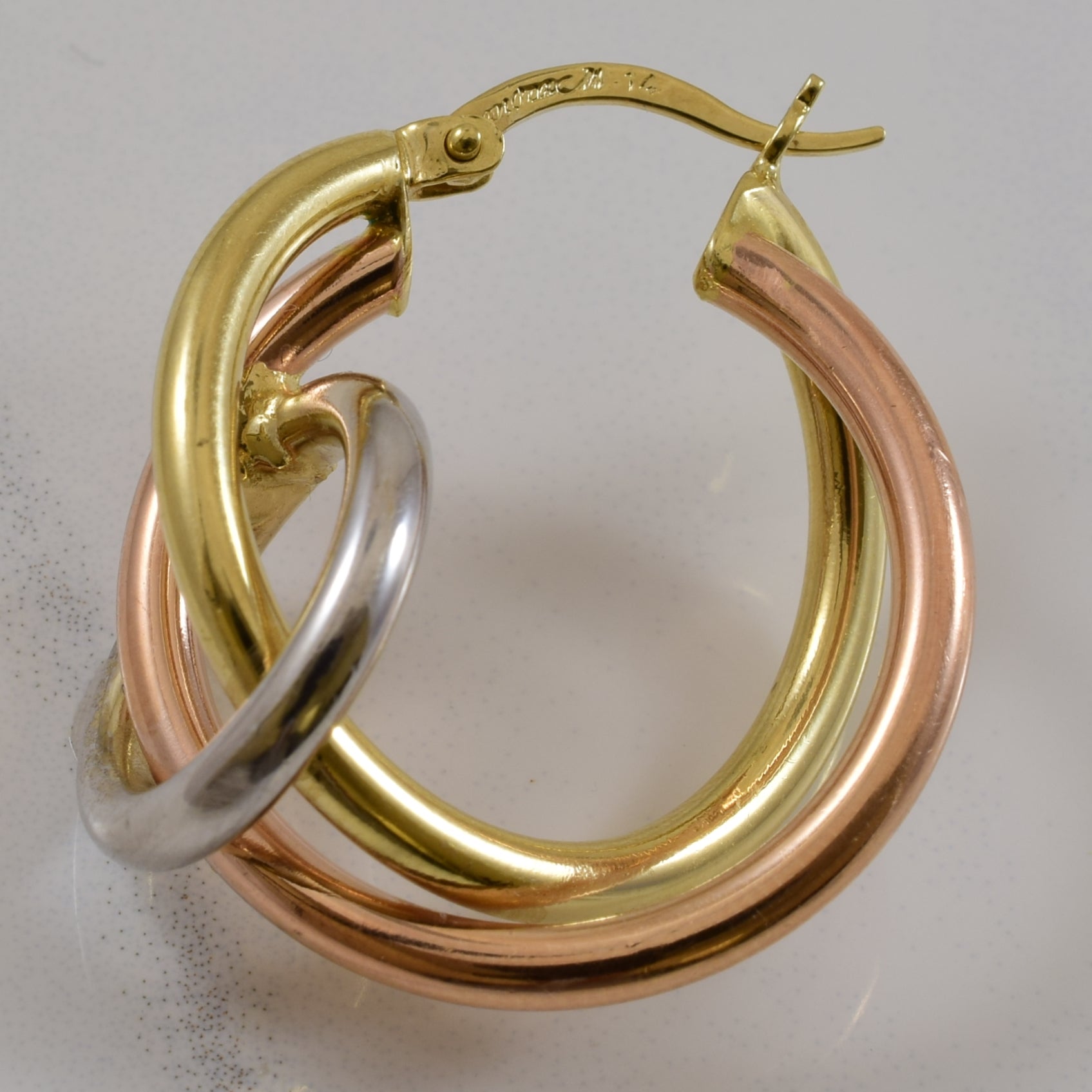 Abstract Tri Tone Hoop Earrings |