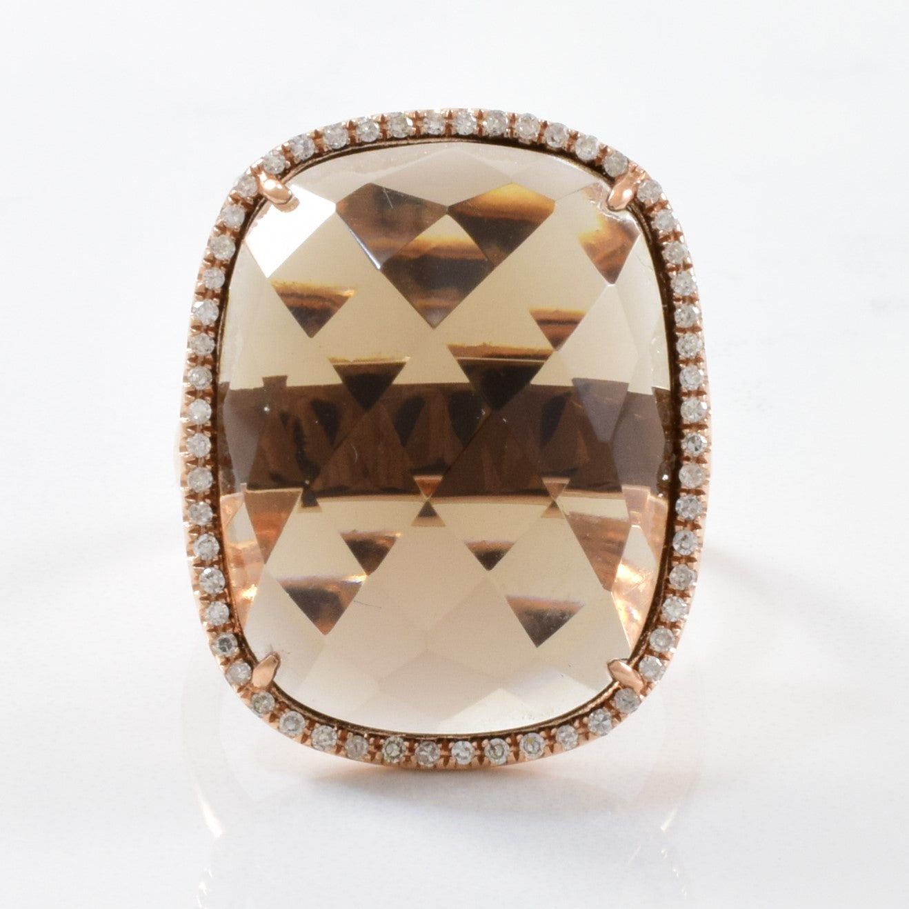 Smoky Quartz & Diamond Halo Cocktail Ring | 0.11ctw, 18.35ct | SZ 6.75 |