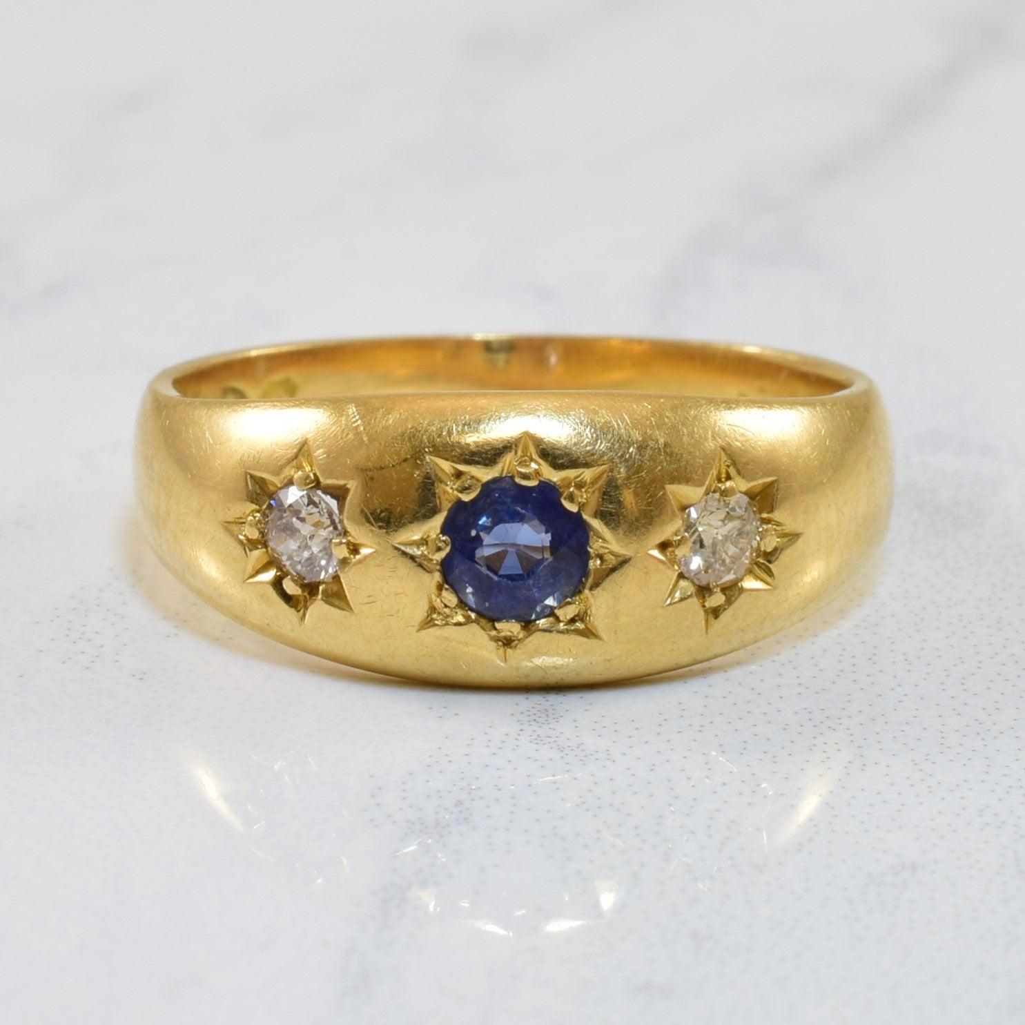 Mid 1800s Sapphire & Diamond Ring | 0.35ct, 0.12ctw | SZ 8.25 |
