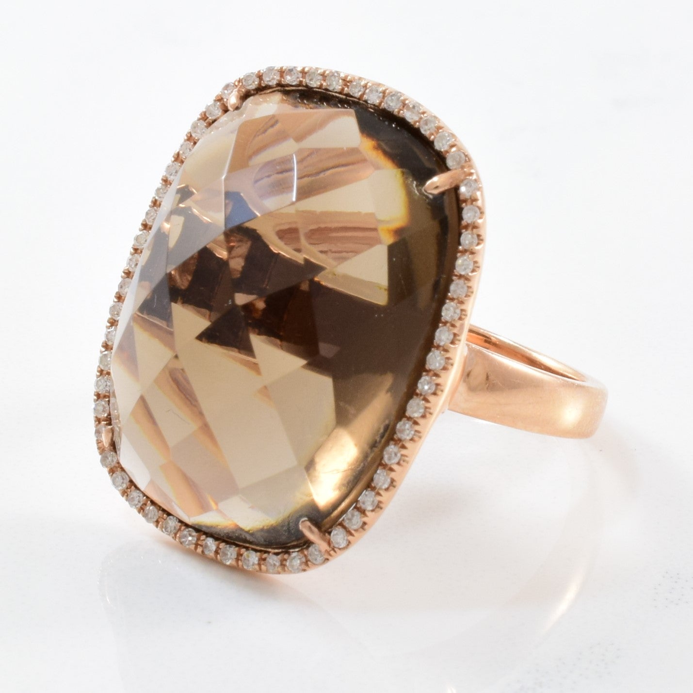 Smoky Quartz & Diamond Halo Cocktail Ring | 0.11ctw, 18.35ct | SZ 6.75 |