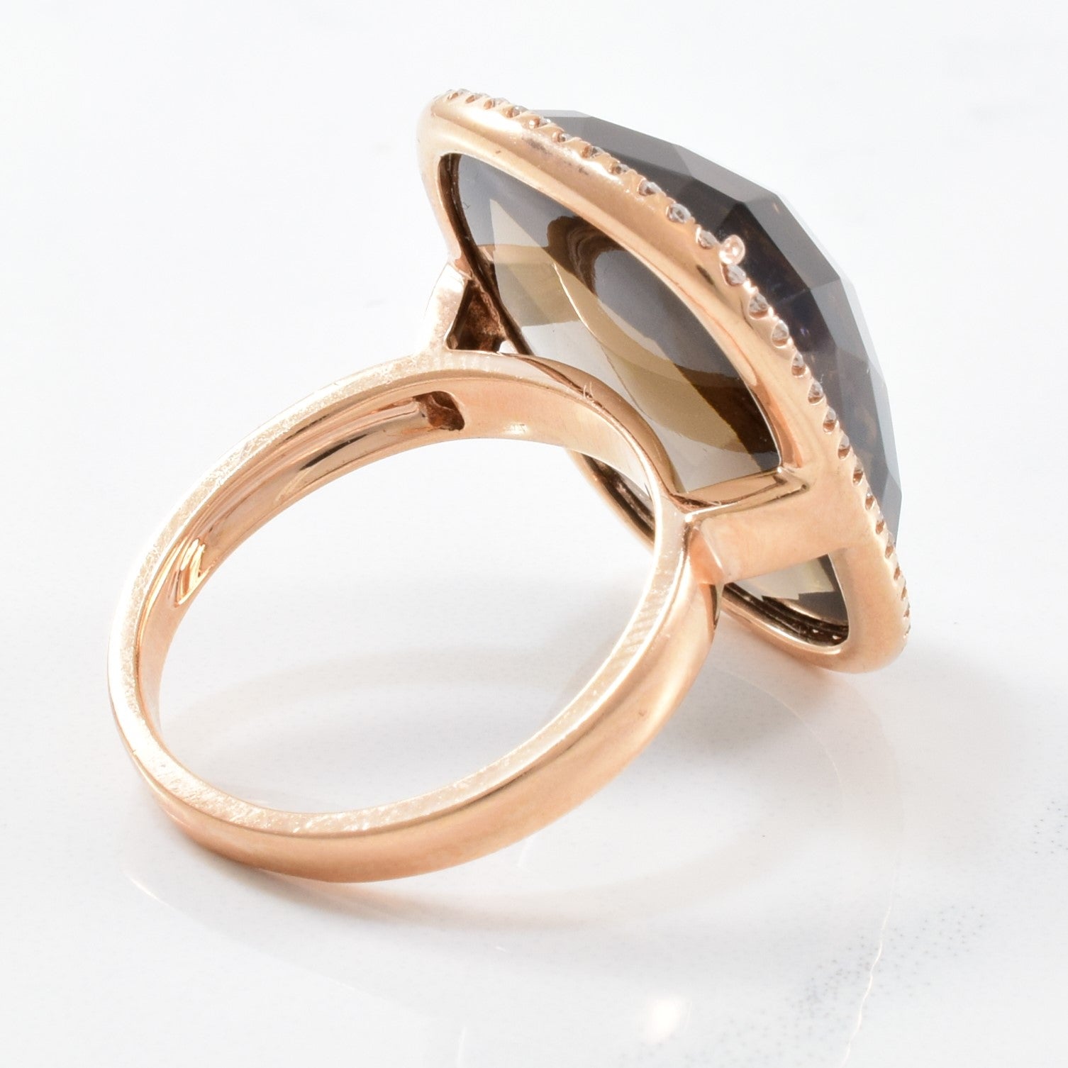 Smoky Quartz & Diamond Halo Cocktail Ring | 0.11ctw, 18.35ct | SZ 6.75 |