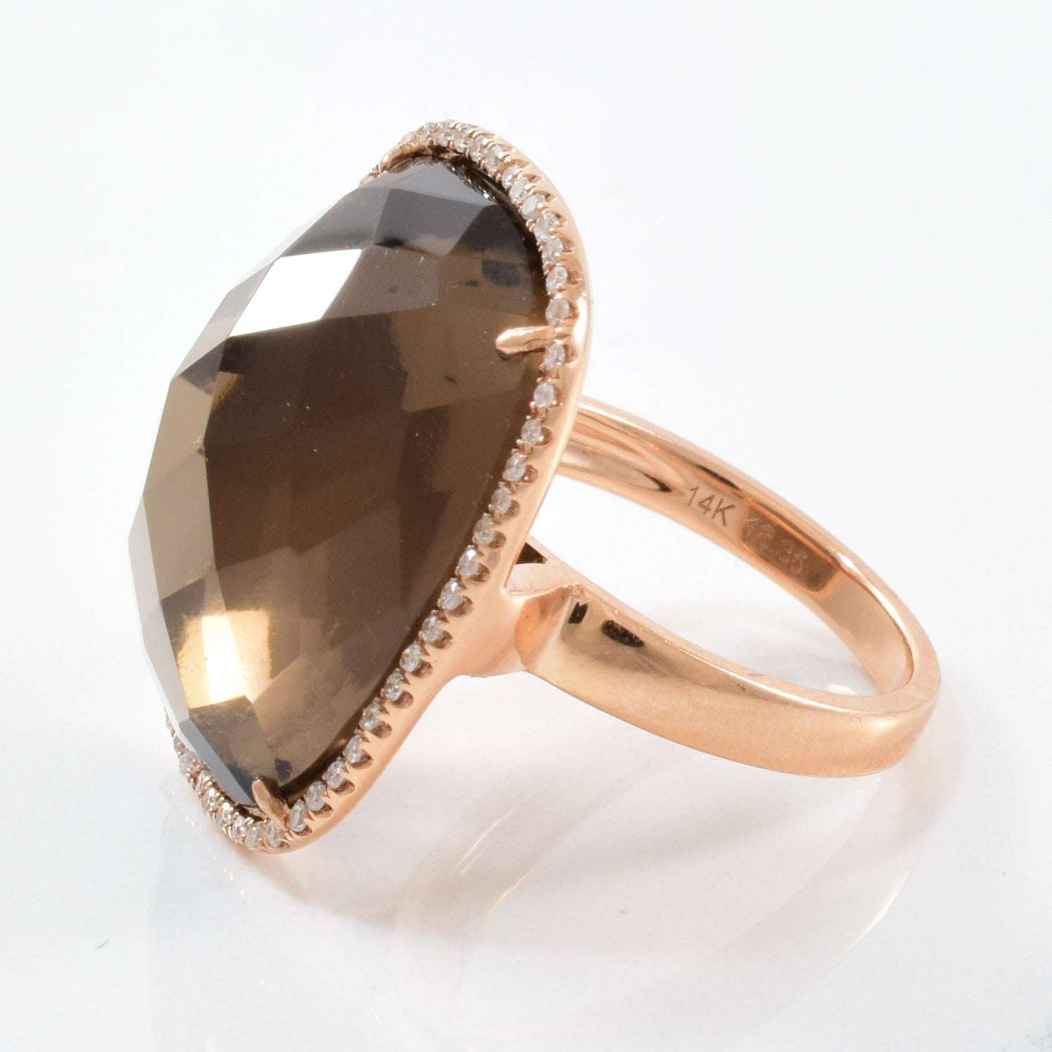 Smoky Quartz & Diamond Halo Cocktail Ring | 0.11ctw, 18.35ct | SZ 6.75 |