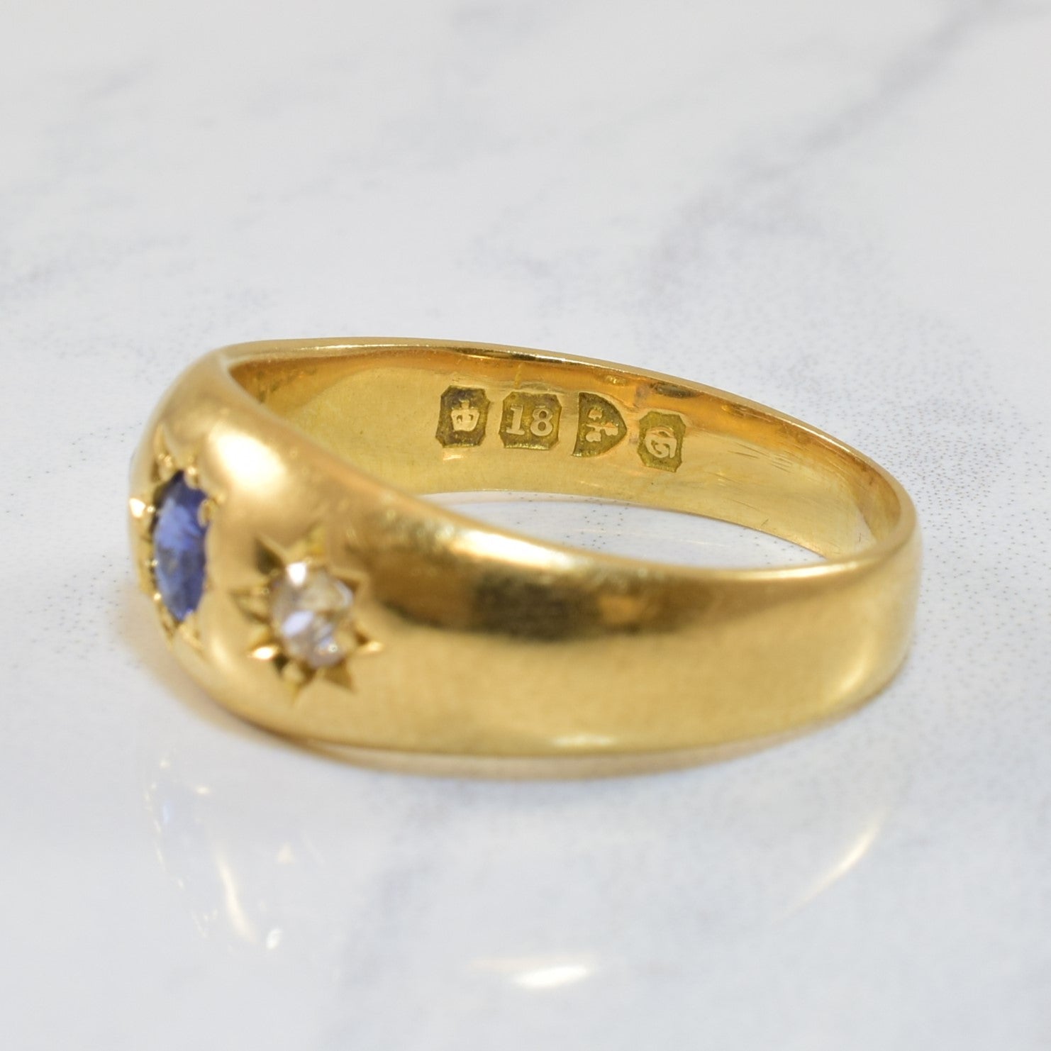 Mid 1800s Sapphire & Diamond Ring | 0.35ct, 0.12ctw | SZ 8.25 |