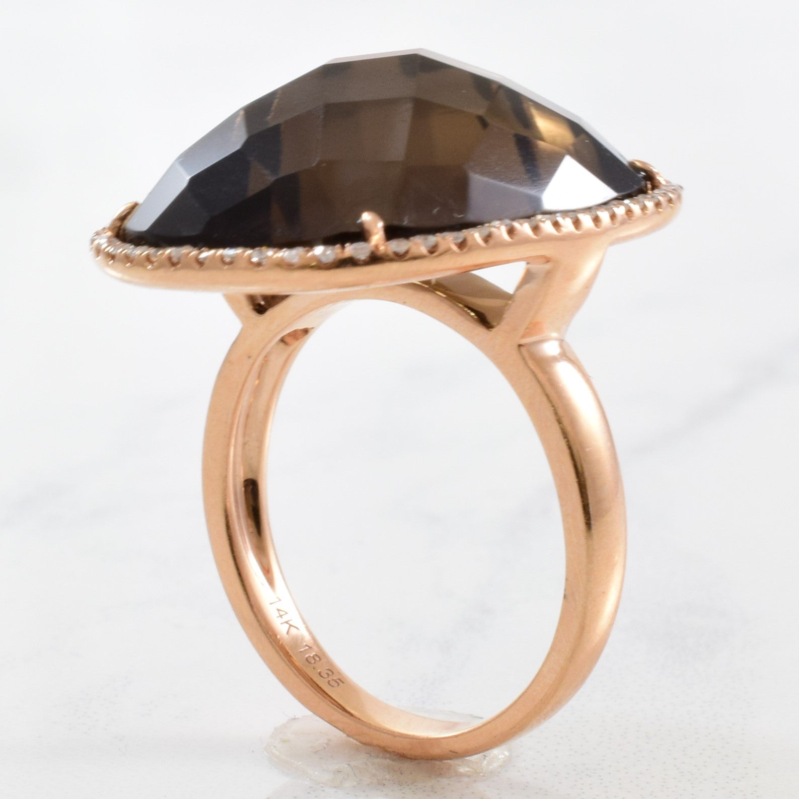 Smoky Quartz & Diamond Halo Cocktail Ring | 0.11ctw, 18.35ct | SZ 6.75 |