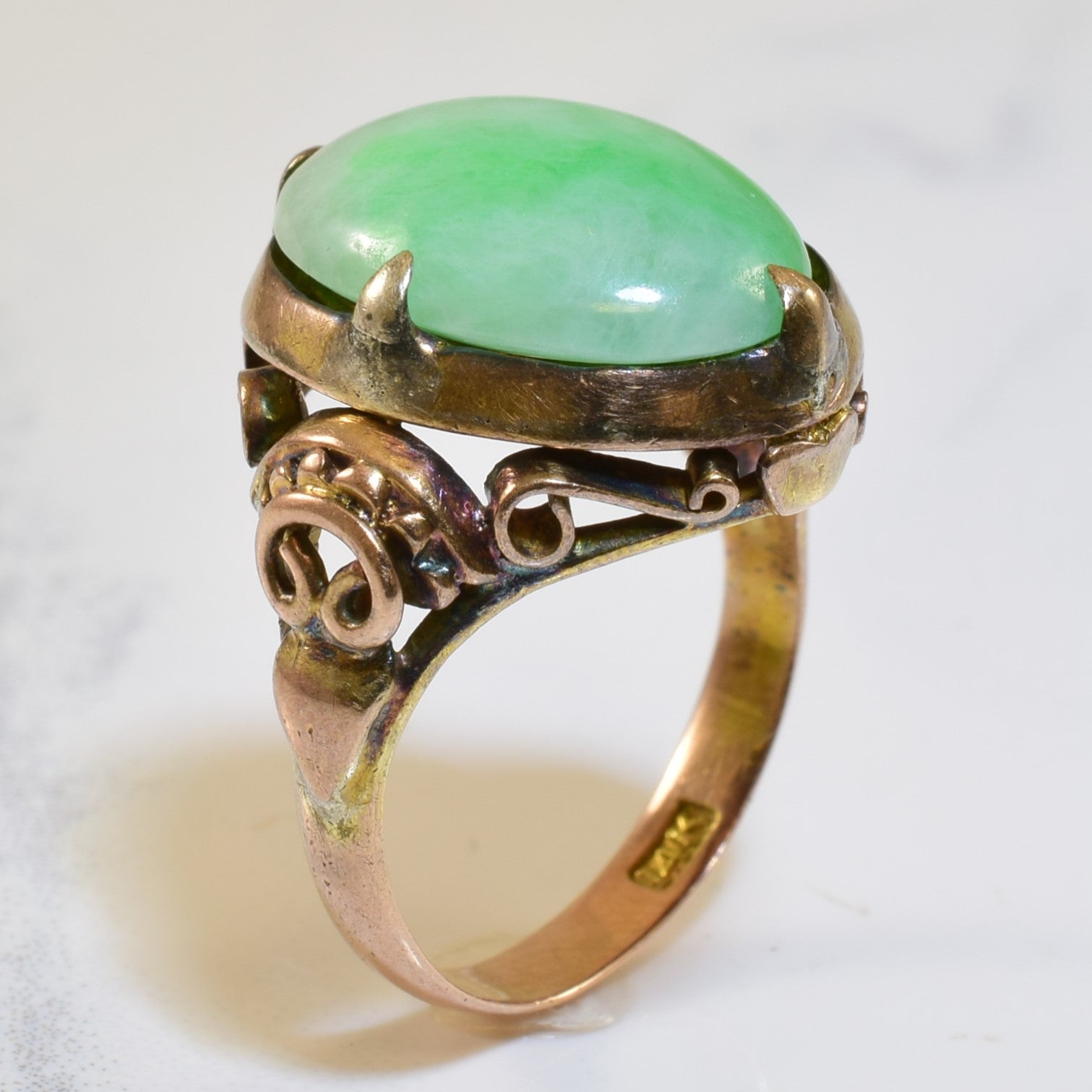 Jadeite Cabochon Filigree Ring | 6.00ct | SZ 3.75 |