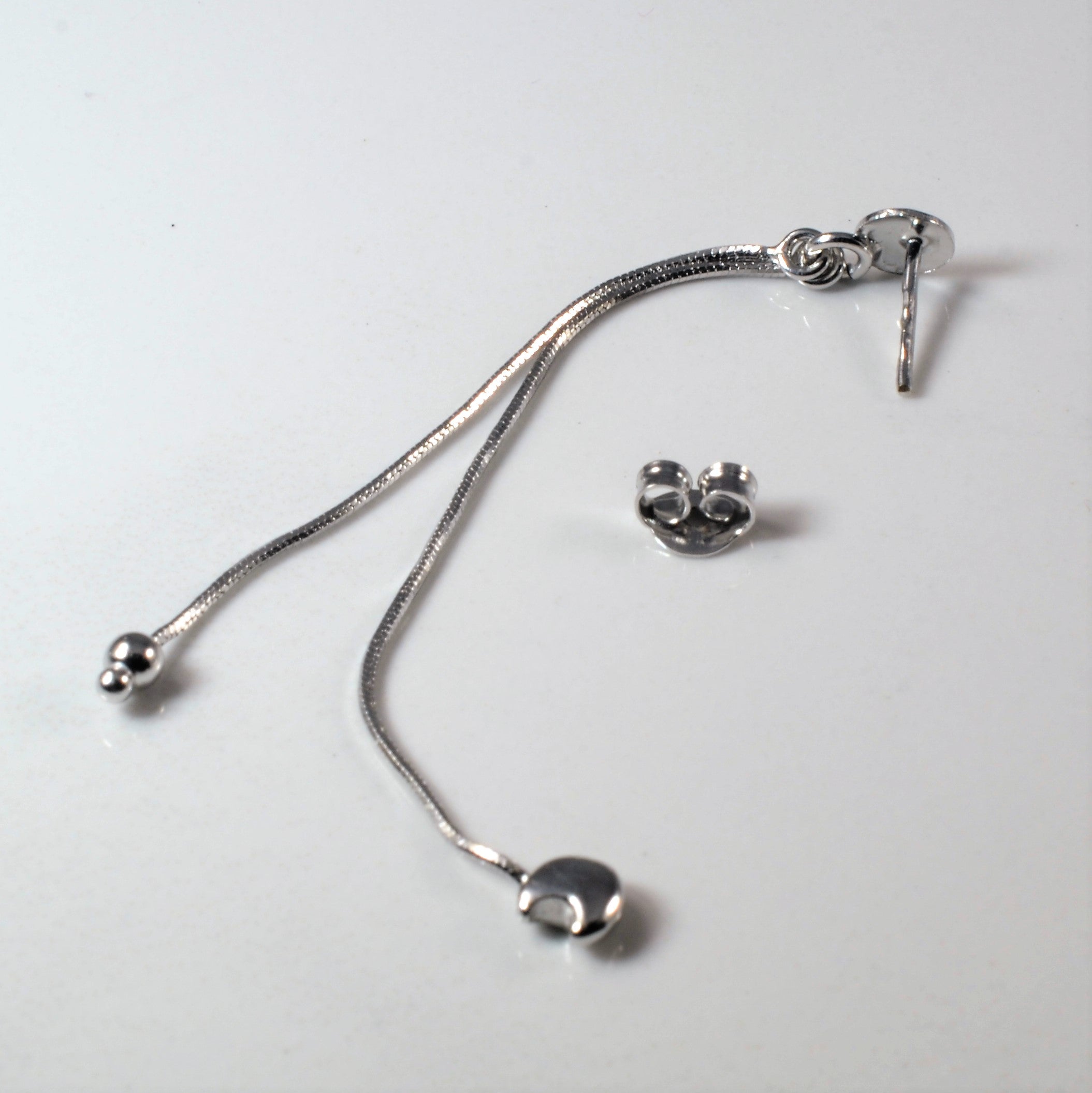 White Gold Half Moon Drop Earrings |