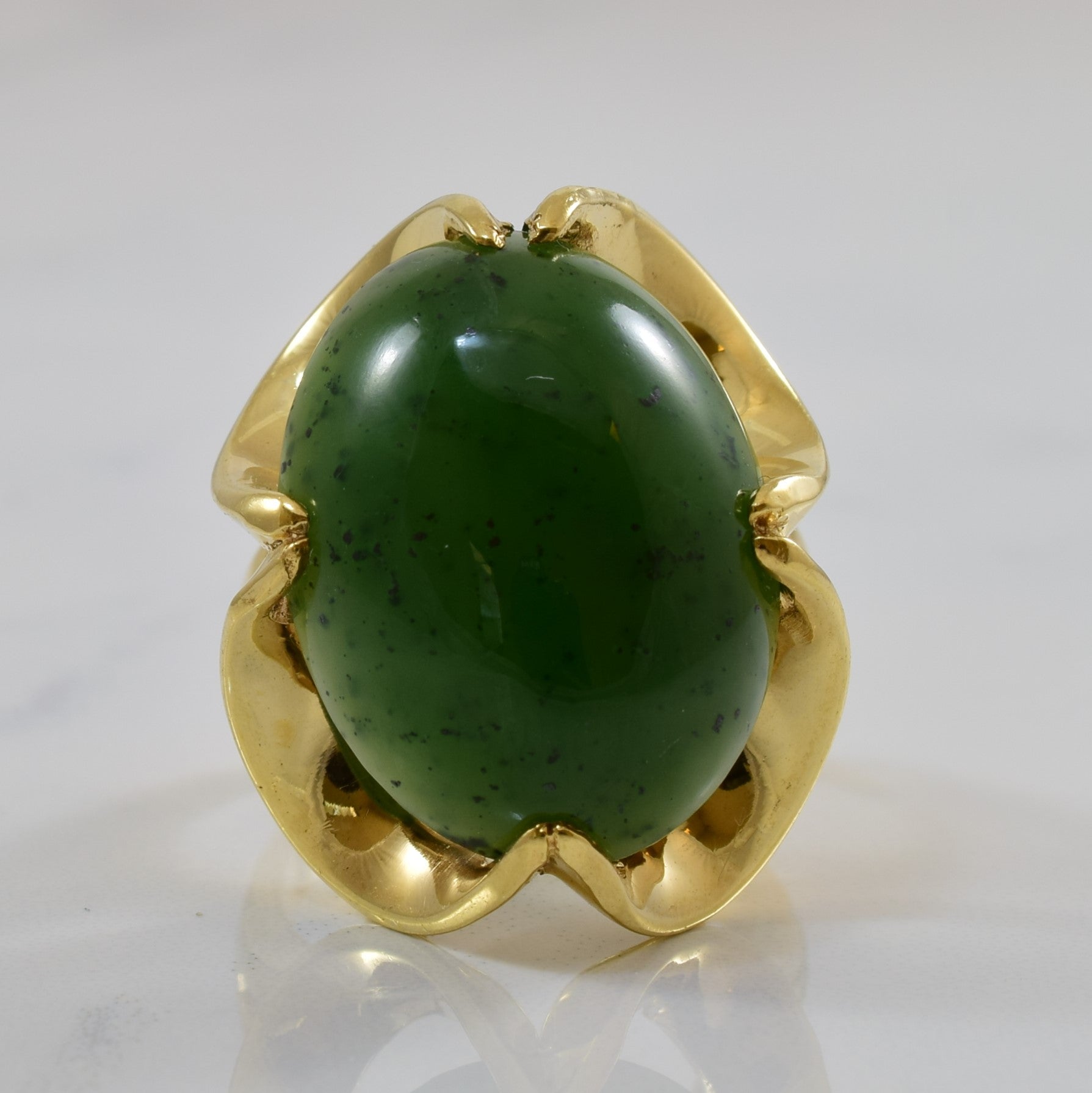 Oval Cabochon Nephrite Jade Cocktail Ring | 16.00ct | SZ 6 |