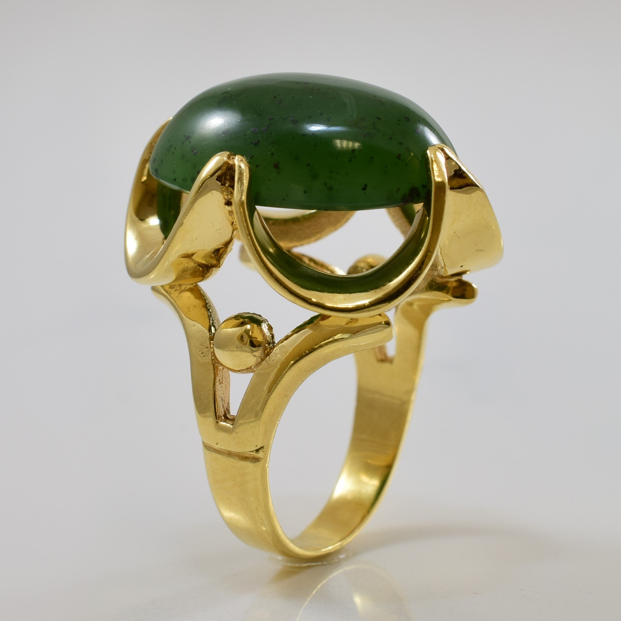Oval Cabochon Nephrite Jade Cocktail Ring | 16.00ct | SZ 6 |