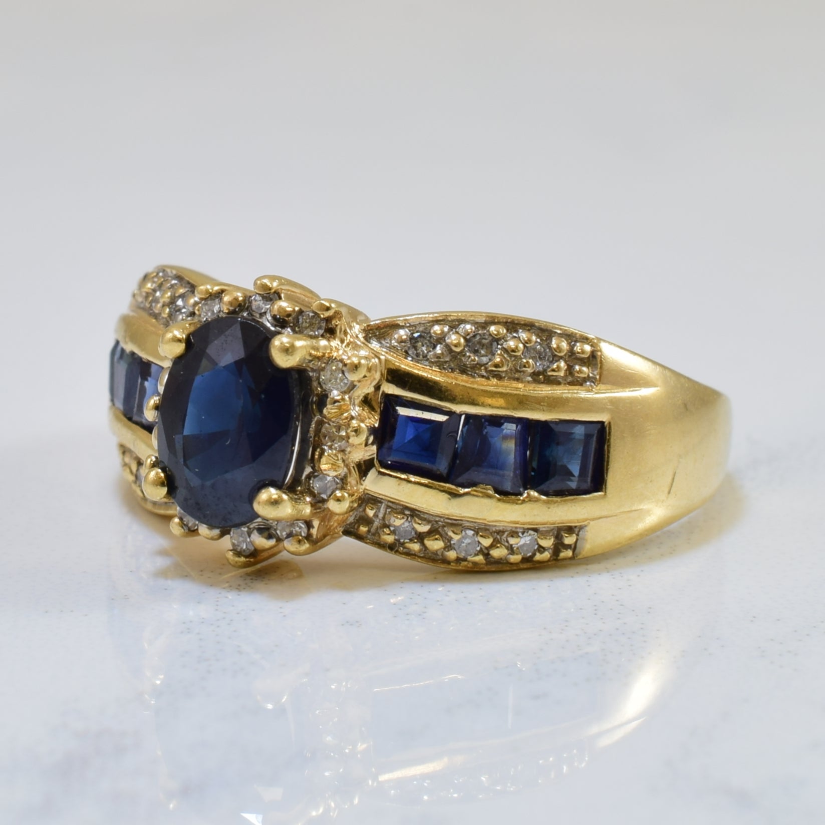 Blue Sapphire & Diamond Ring | 1.40ctw, 0.10ctw | SZ 9.25 |