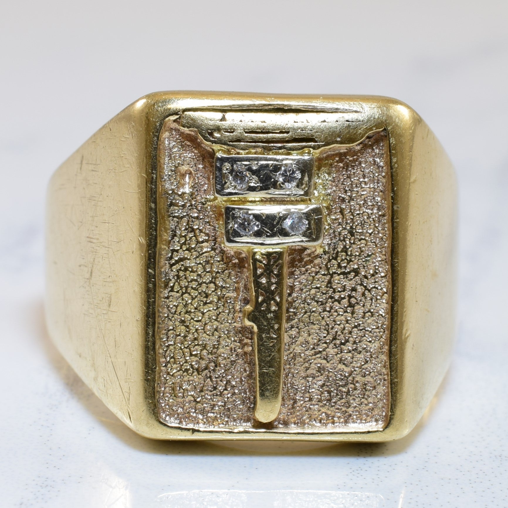 Diamond Initial 'T' Signet Ring | 0.04ctw | SZ 11.25 |
