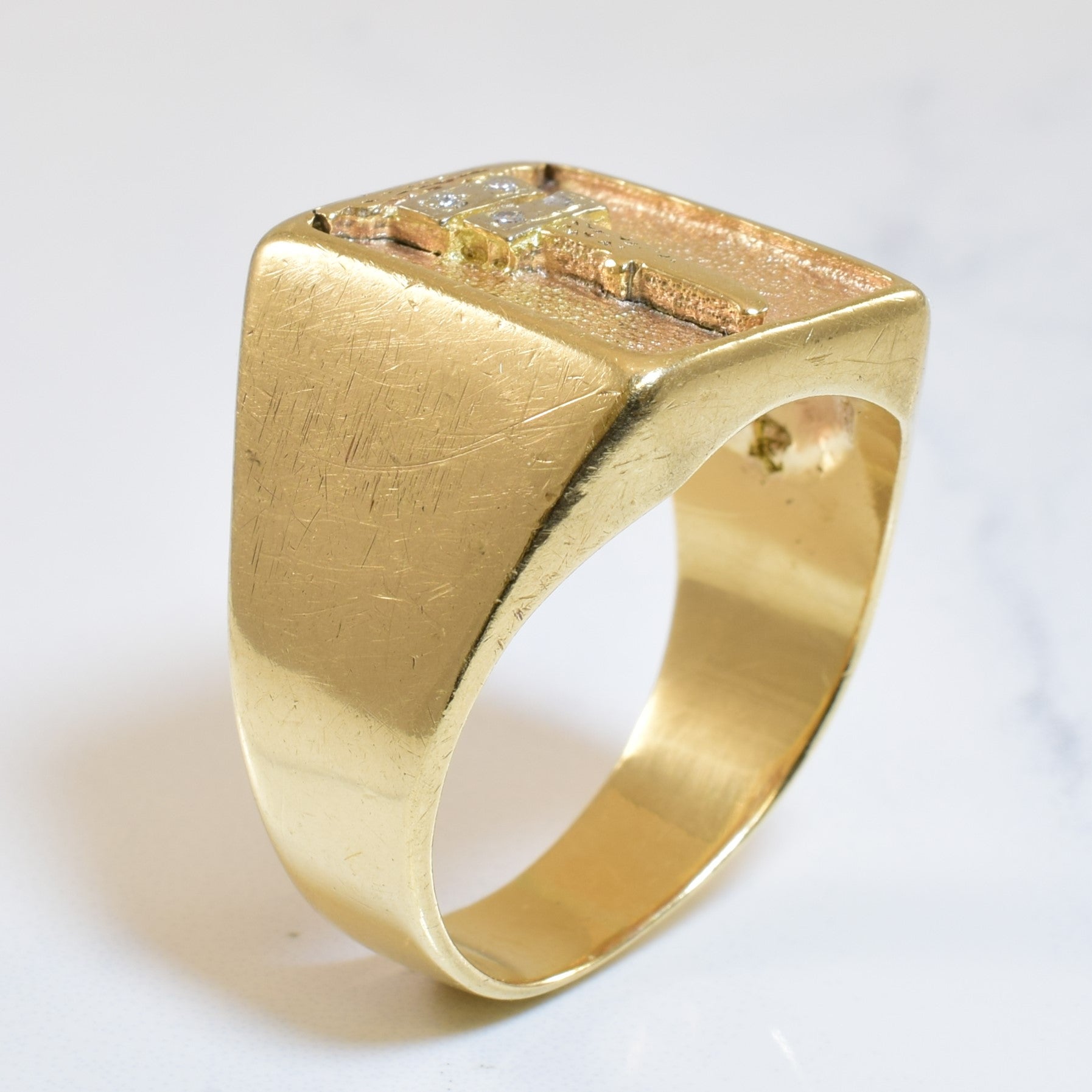 Diamond Initial 'T' Signet Ring | 0.04ctw | SZ 11.25 |