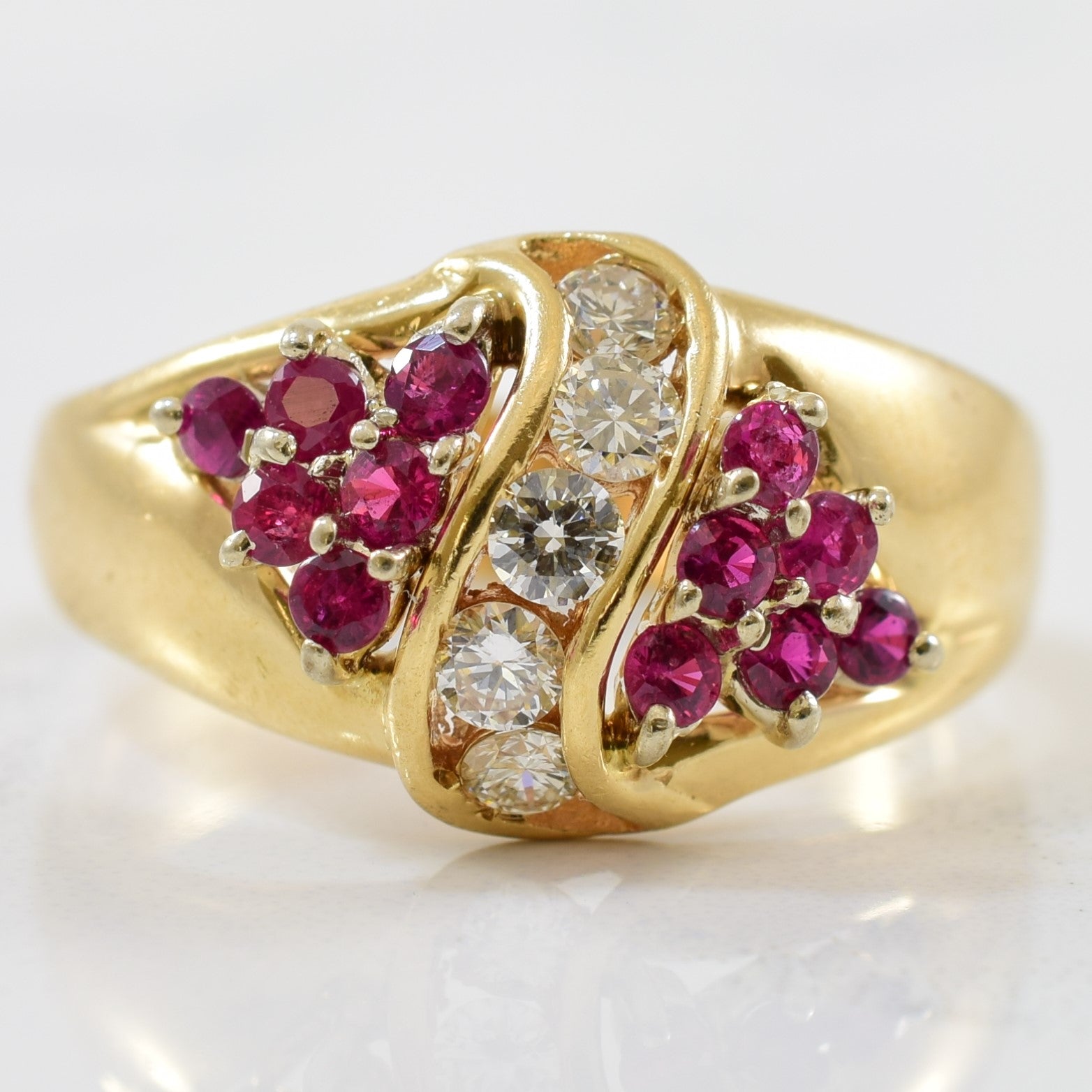 Diamond & Ruby Bypass Cocktail Ring | 0.25ctw, 0.44ctw | SZ 8.25 |