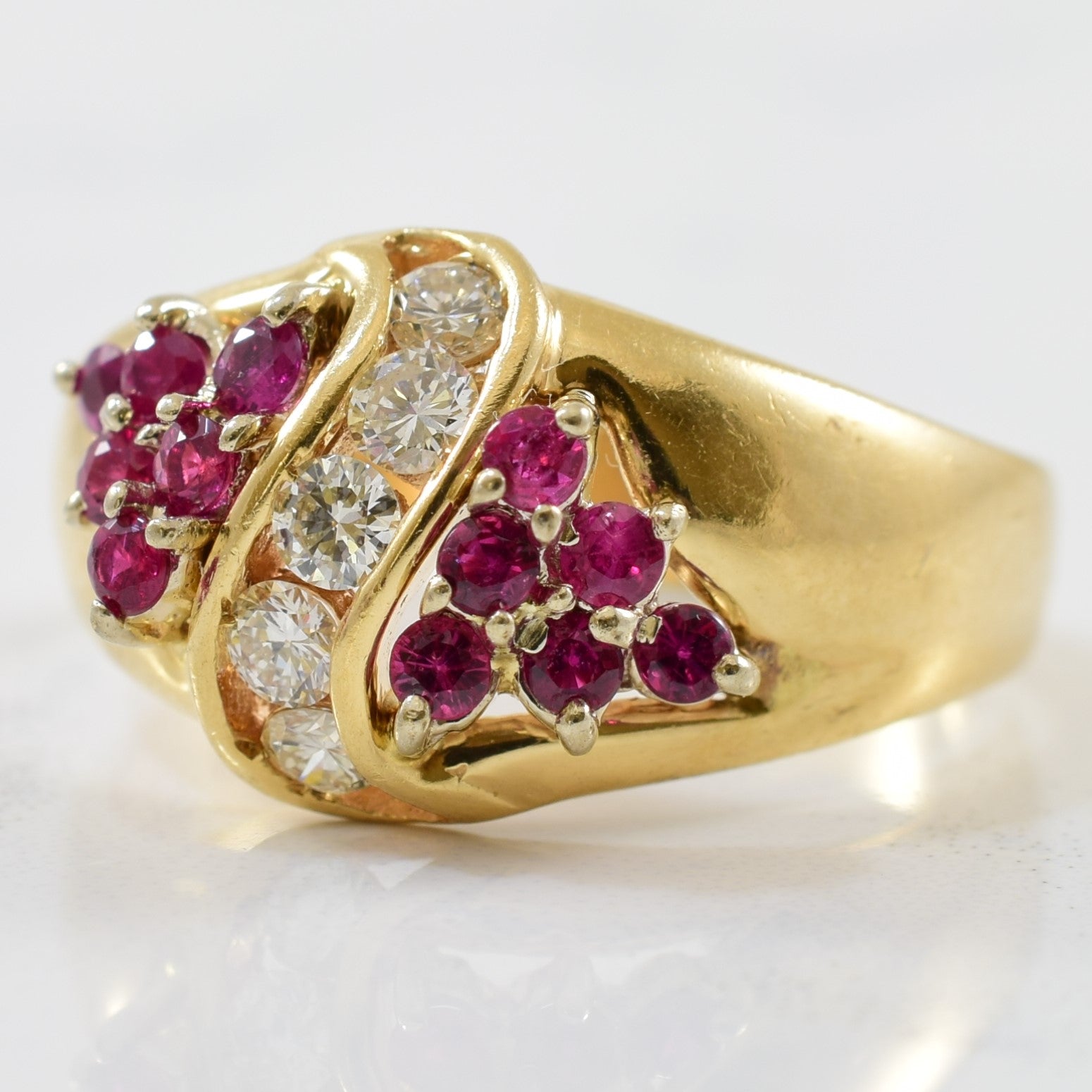 Diamond & Ruby Bypass Cocktail Ring | 0.25ctw, 0.44ctw | SZ 8.25 |