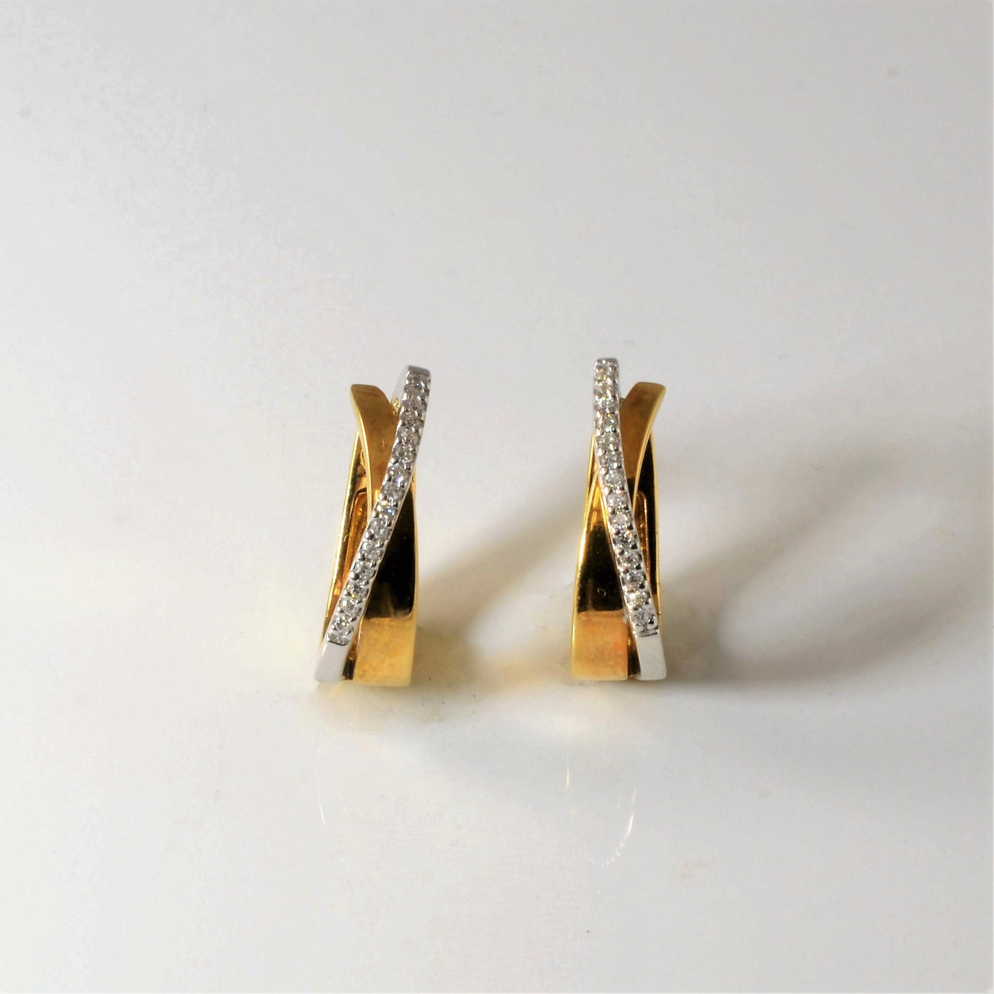 Pave Diamond Two Tone Criss Cross Earrings | 0.08ctw |