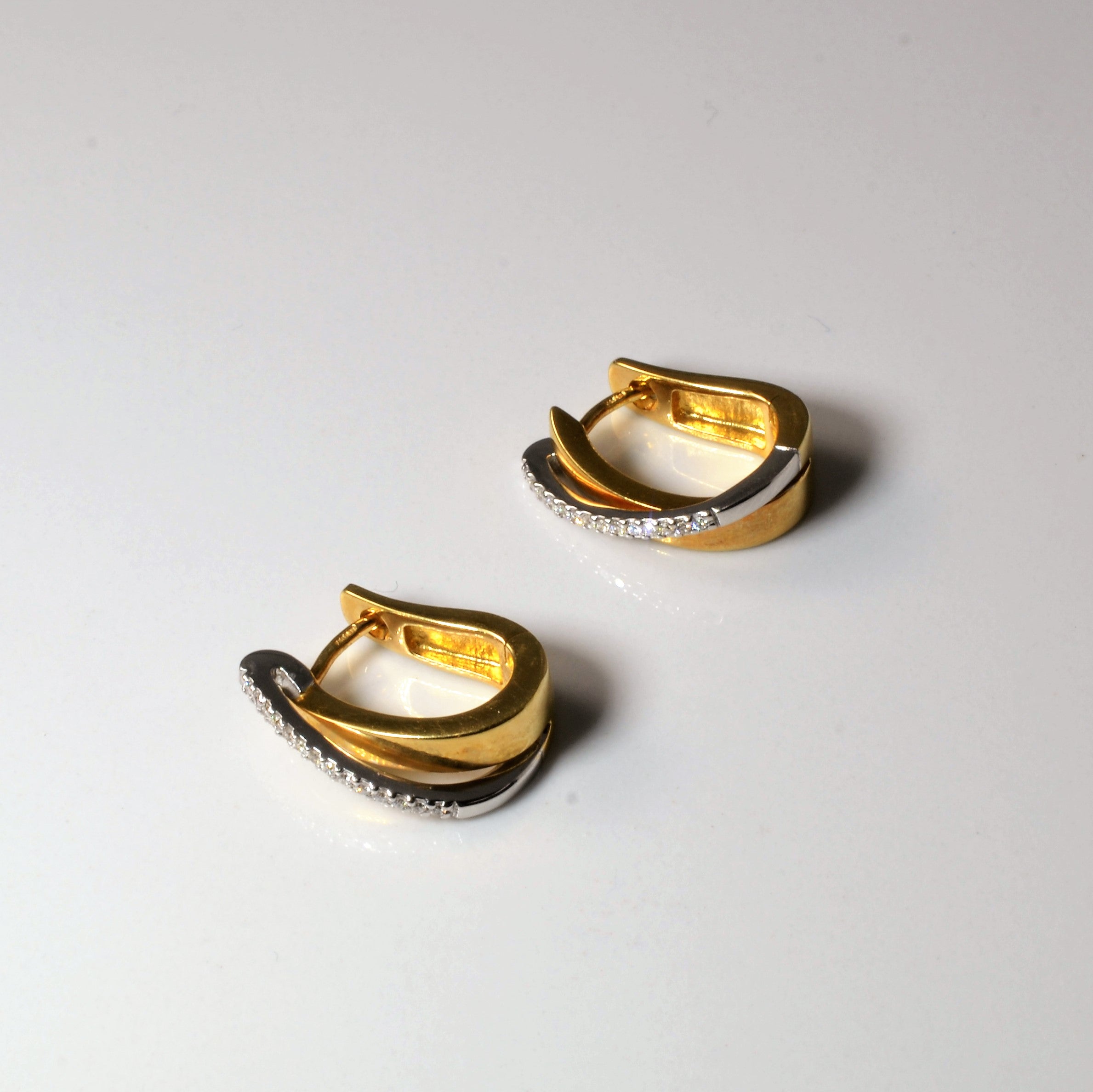 Pave Diamond Two Tone Criss Cross Earrings | 0.08ctw |
