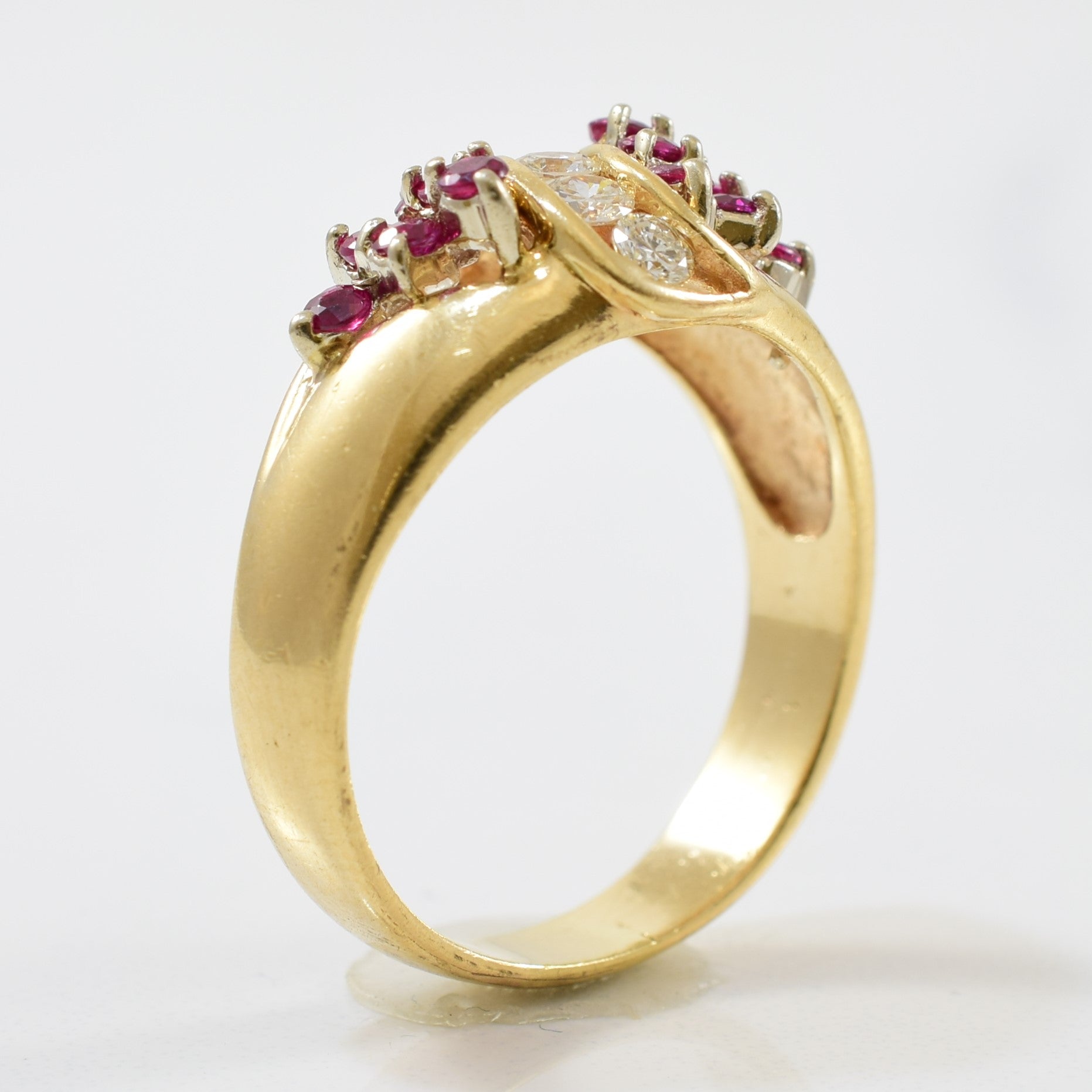 Diamond & Ruby Bypass Cocktail Ring | 0.25ctw, 0.44ctw | SZ 8.25 |