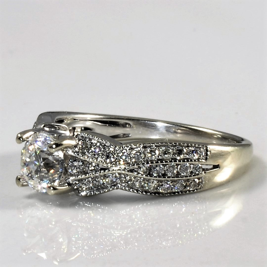 Milgrain Detailed Diamond Shanked Engagement Ring | 1.10ctw | SZ 6.5 |