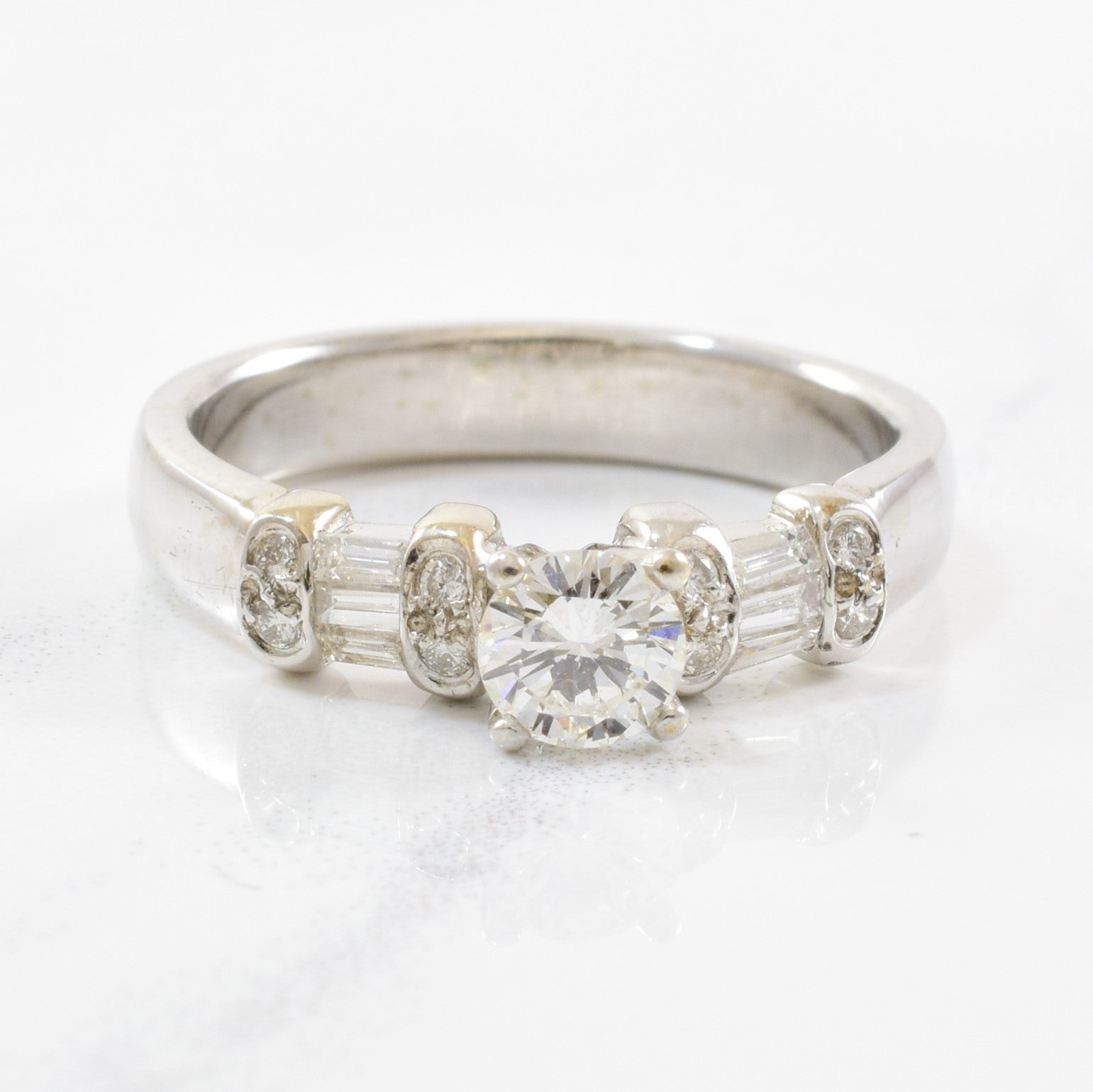 Baguette Flanked Round Brilliant Engagement Ring | 0.41ctw | SZ 6 |